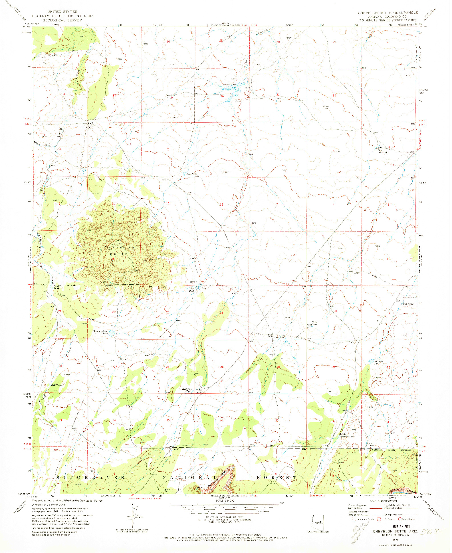 USGS 1:24000-SCALE QUADRANGLE FOR CHEVELON BUTTE, AZ 1970