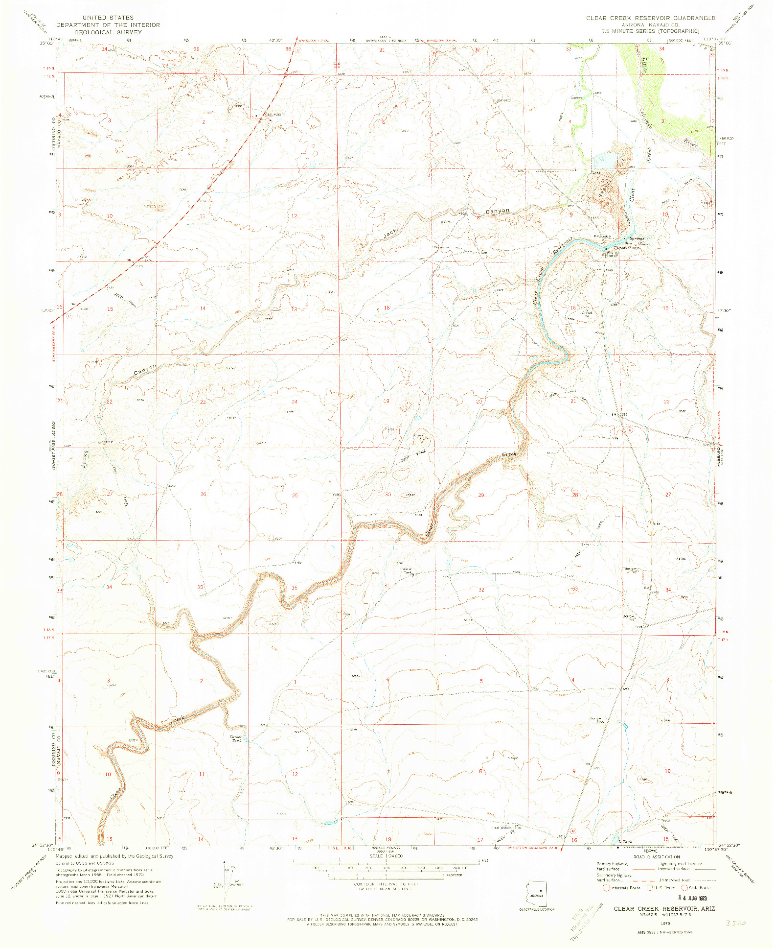 USGS 1:24000-SCALE QUADRANGLE FOR CLEAR CREEK RESERVOIR, AZ 1970