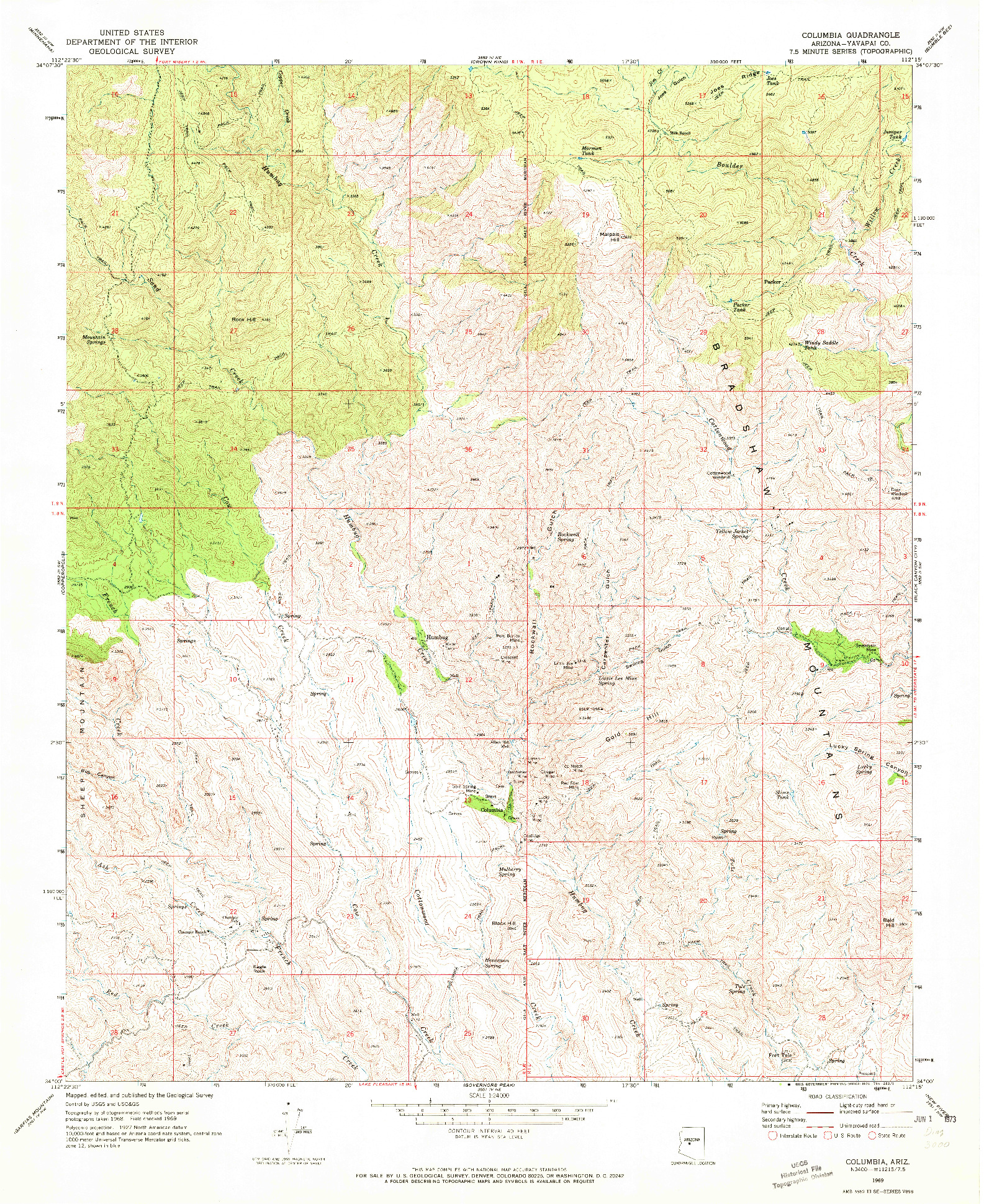 USGS 1:24000-SCALE QUADRANGLE FOR COLUMBIA, AZ 1969