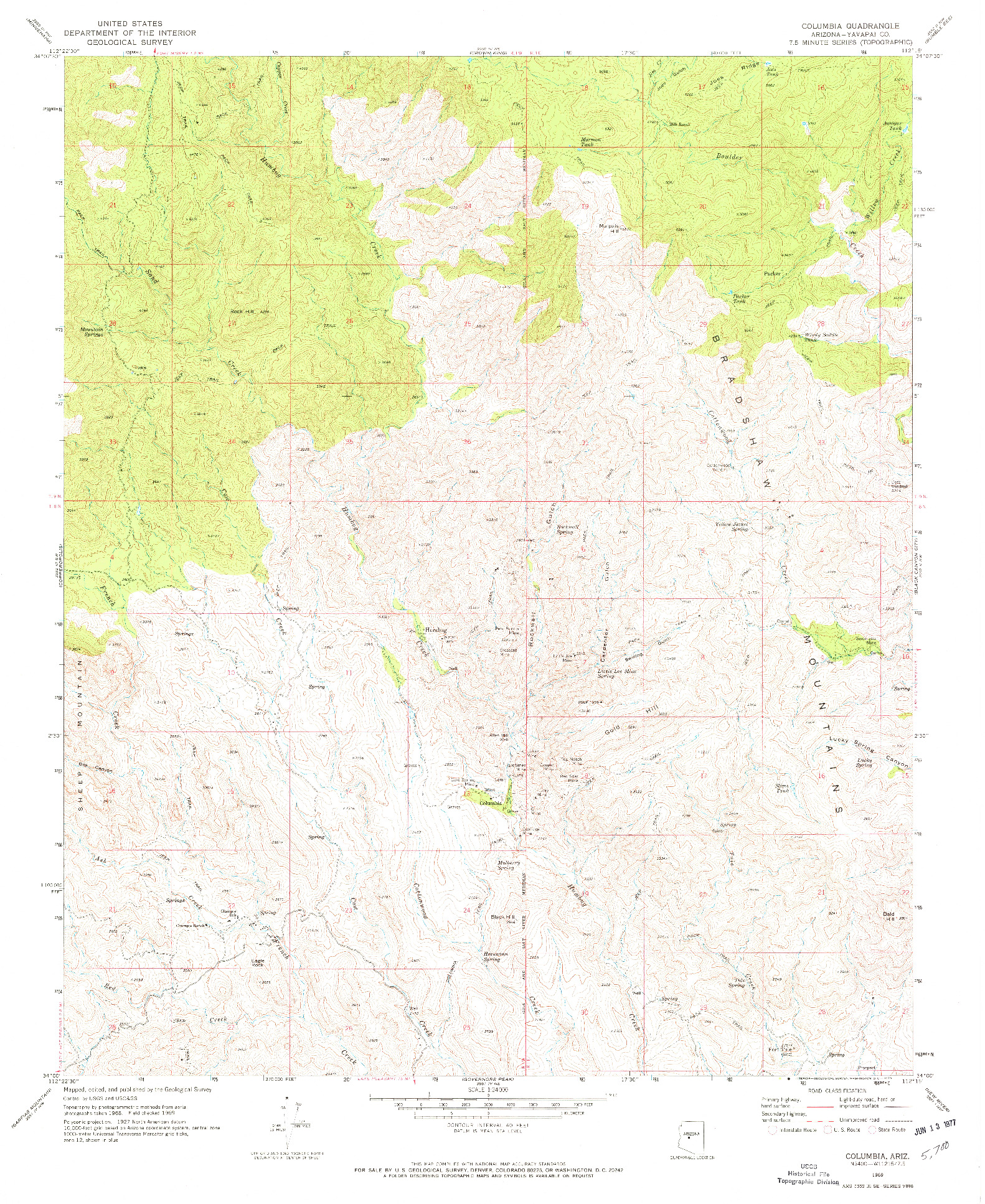 USGS 1:24000-SCALE QUADRANGLE FOR COLUMBIA, AZ 1969