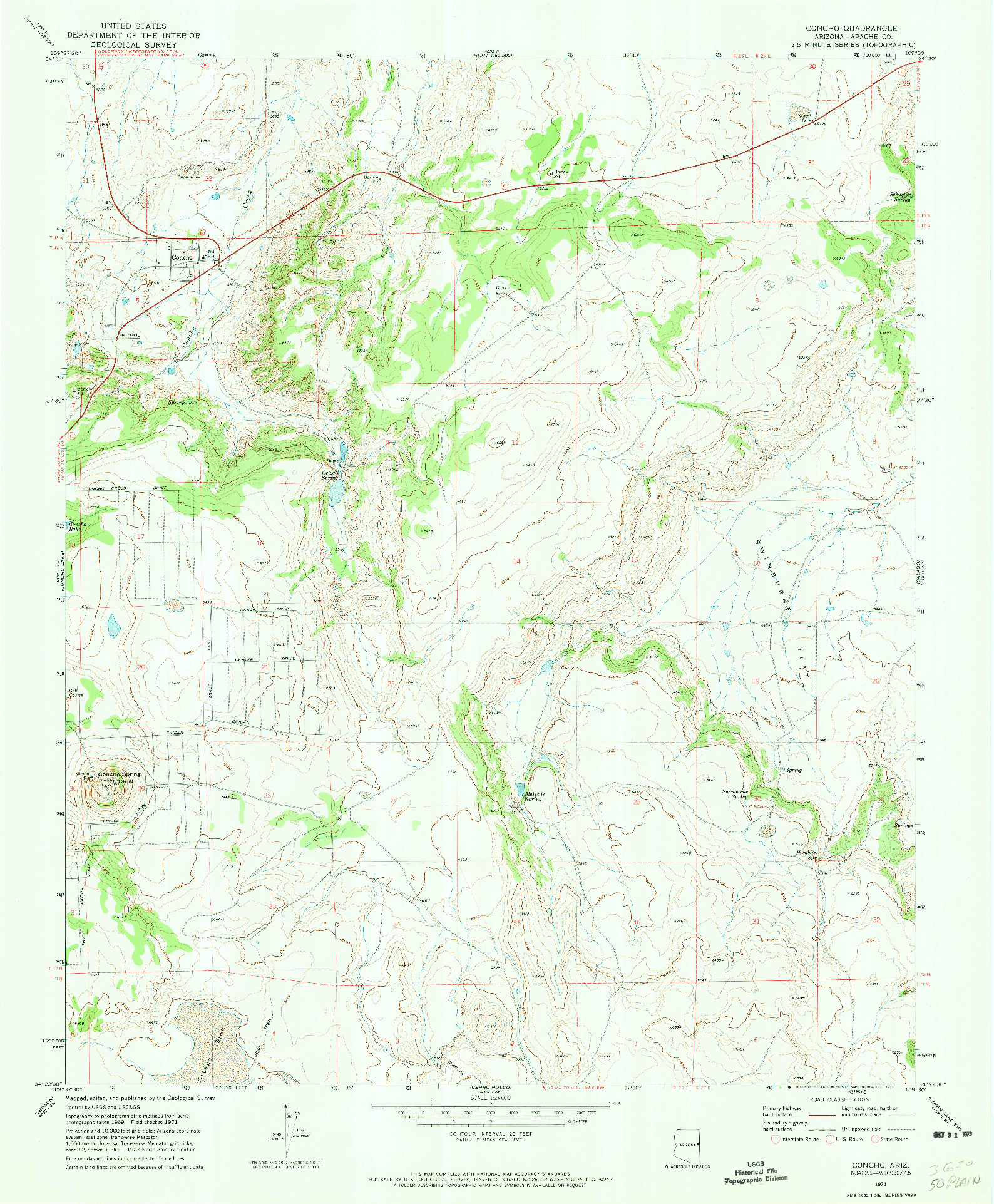 USGS 1:24000-SCALE QUADRANGLE FOR CONCHO, AZ 1971