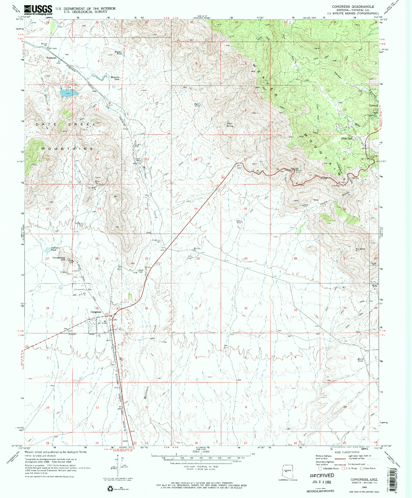 USGS 1:24000-SCALE QUADRANGLE FOR CONGRESS, AZ 1969