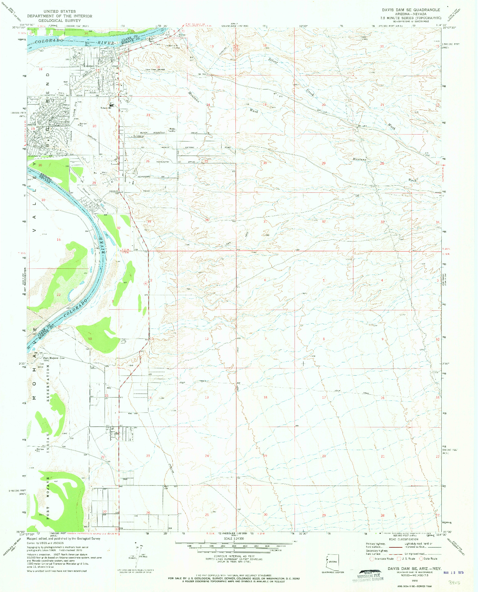 USGS 1:24000-SCALE QUADRANGLE FOR DAVIS DAM SE, AZ 1970