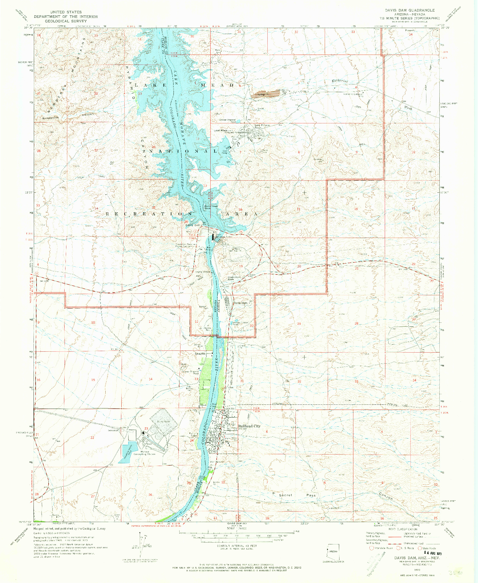 USGS 1:24000-SCALE QUADRANGLE FOR DAVIS DAM, AZ 1970