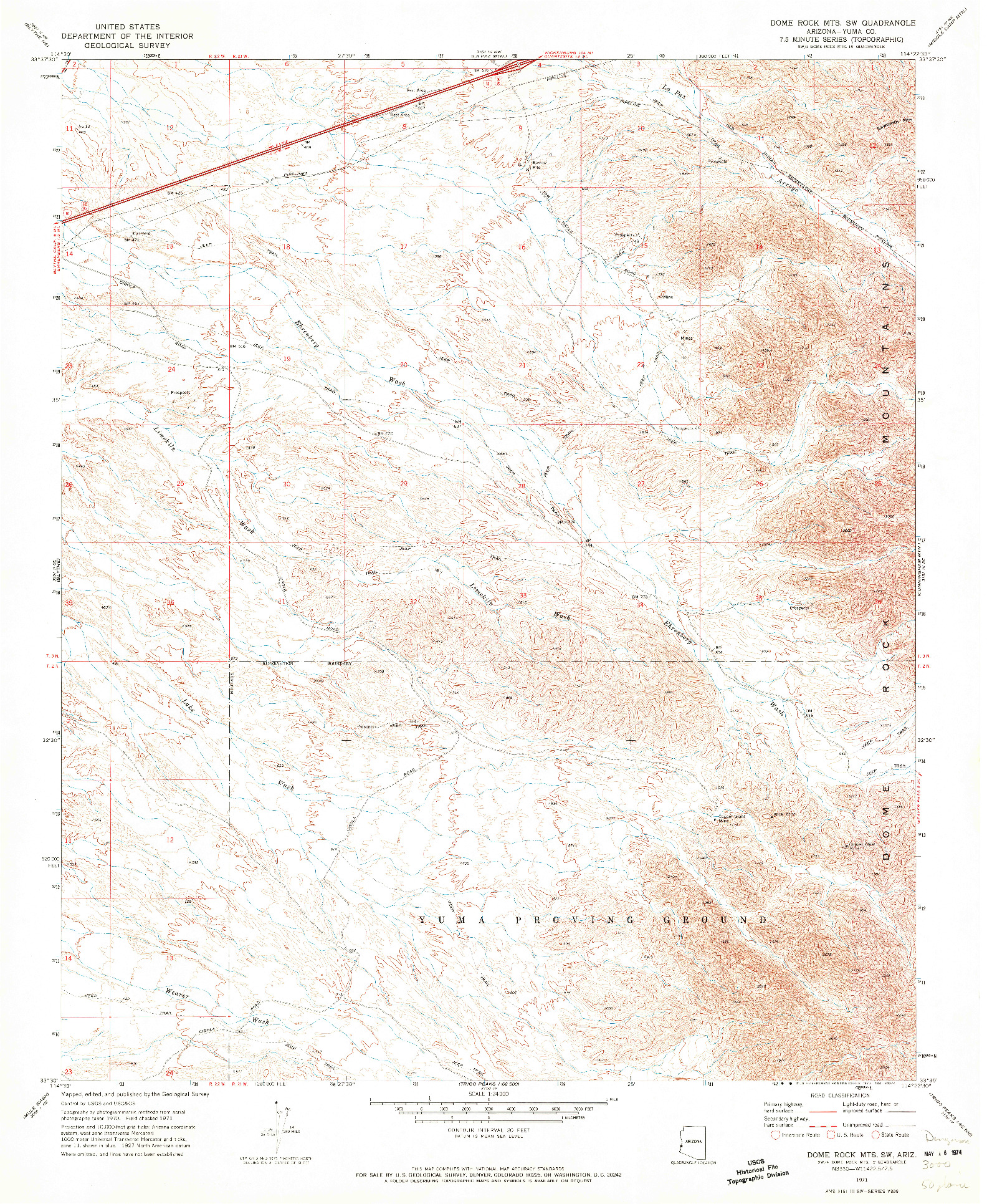 USGS 1:24000-SCALE QUADRANGLE FOR DOME ROCK MTS SW, AZ 1971