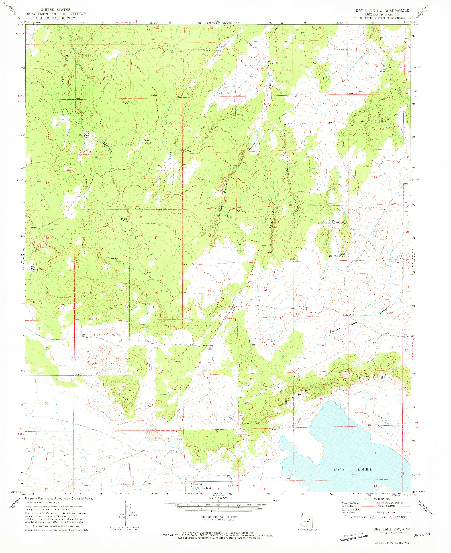 USGS 1:24000-SCALE QUADRANGLE FOR DRY LAKE NW, AZ 1971