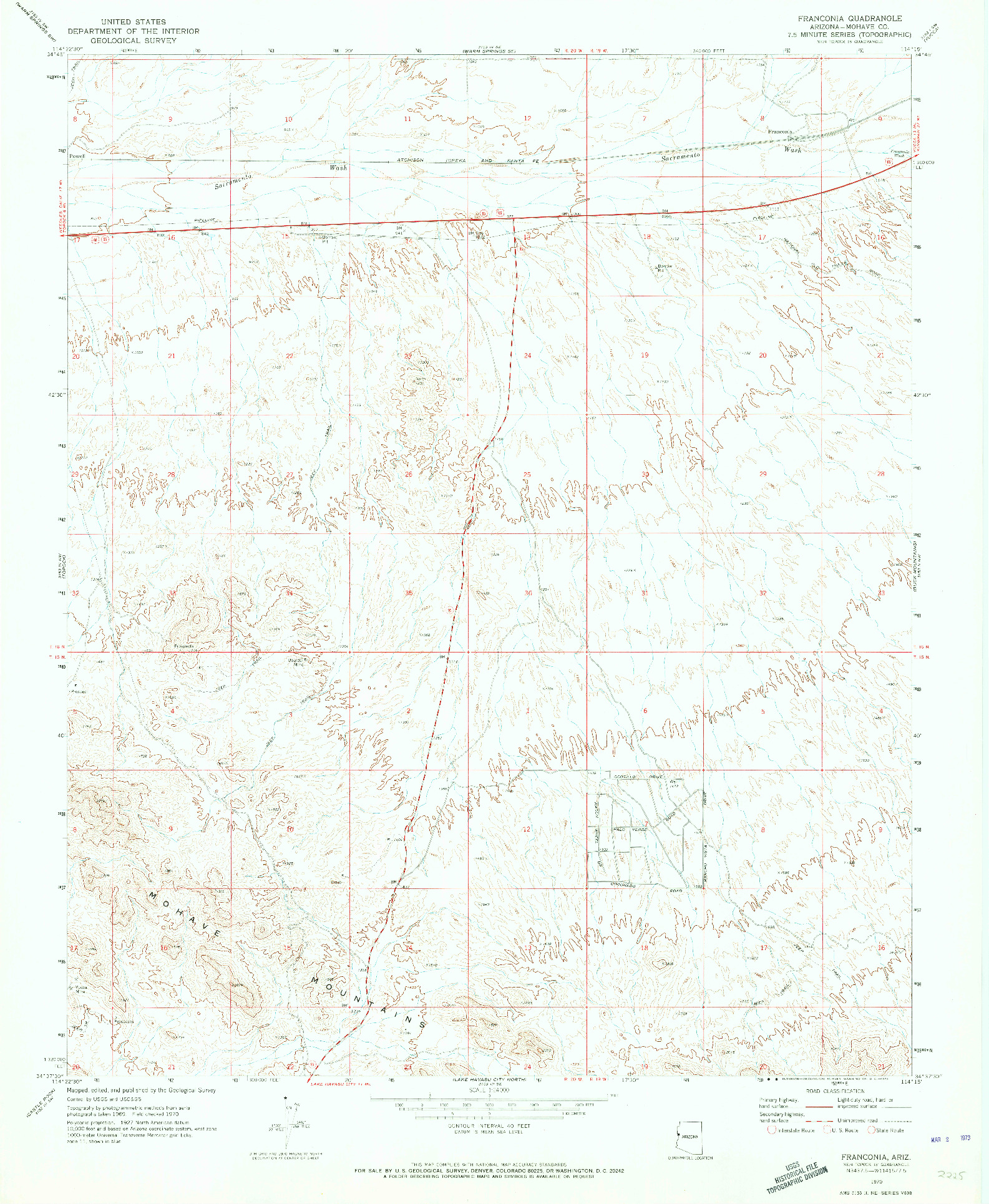 USGS 1:24000-SCALE QUADRANGLE FOR FRANCONIA, AZ 1970