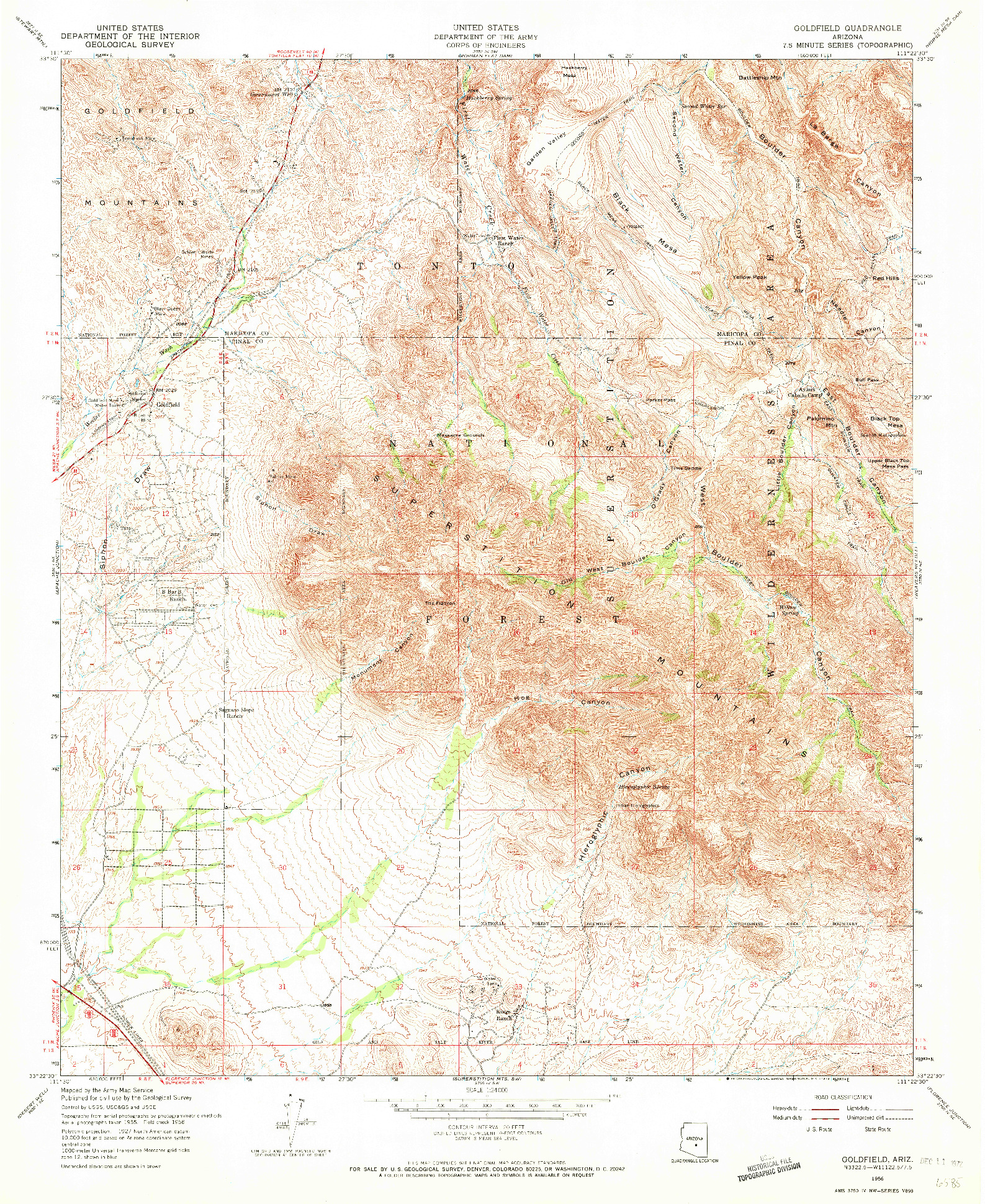 USGS 1:24000-SCALE QUADRANGLE FOR GOLDFIELD, AZ 1956