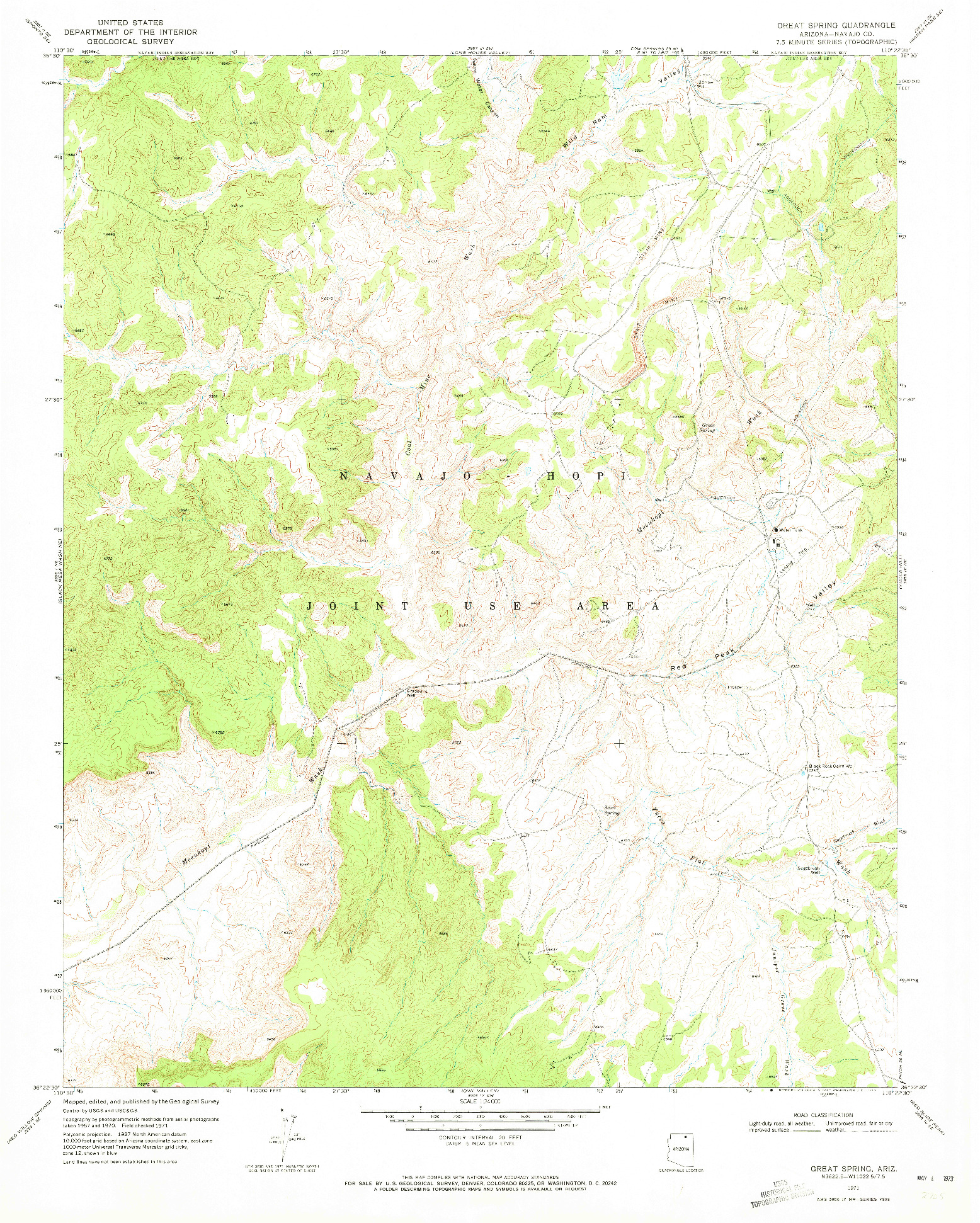 USGS 1:24000-SCALE QUADRANGLE FOR GREAT SPRING, AZ 1971