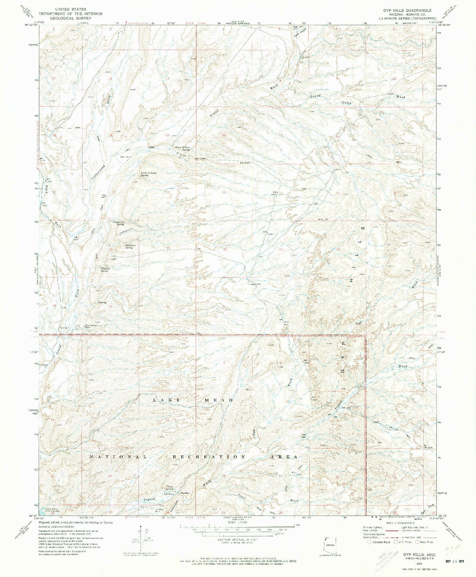 USGS 1:24000-SCALE QUADRANGLE FOR GYP HILLS, AZ 1971