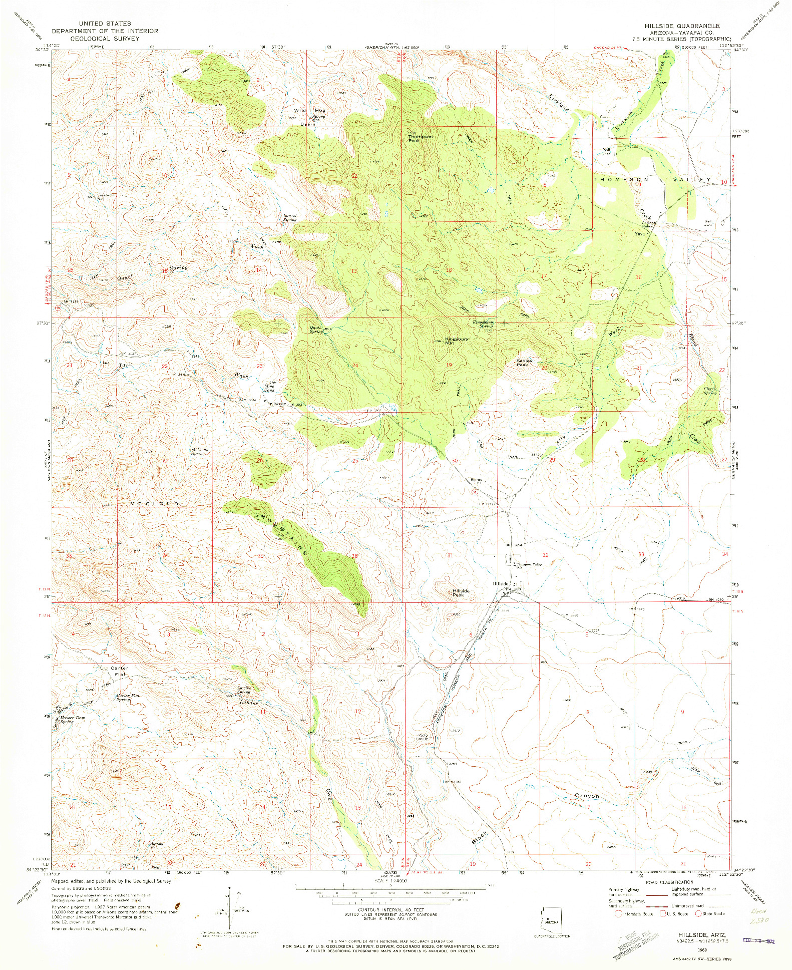 USGS 1:24000-SCALE QUADRANGLE FOR HILLSIDE, AZ 1969