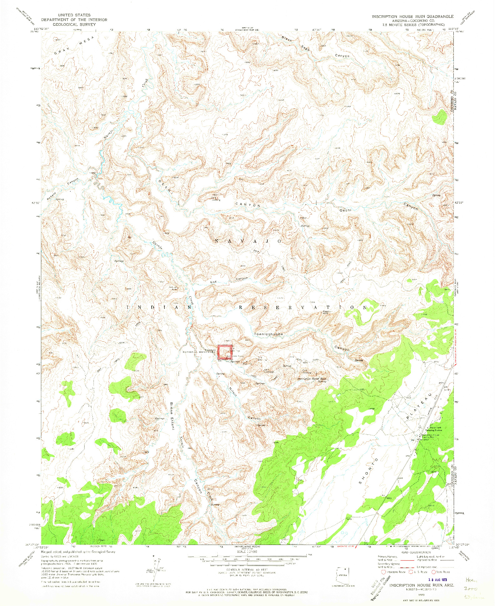 USGS 1:24000-SCALE QUADRANGLE FOR INSCRIPTION HOUSE RUIN, AZ 1970