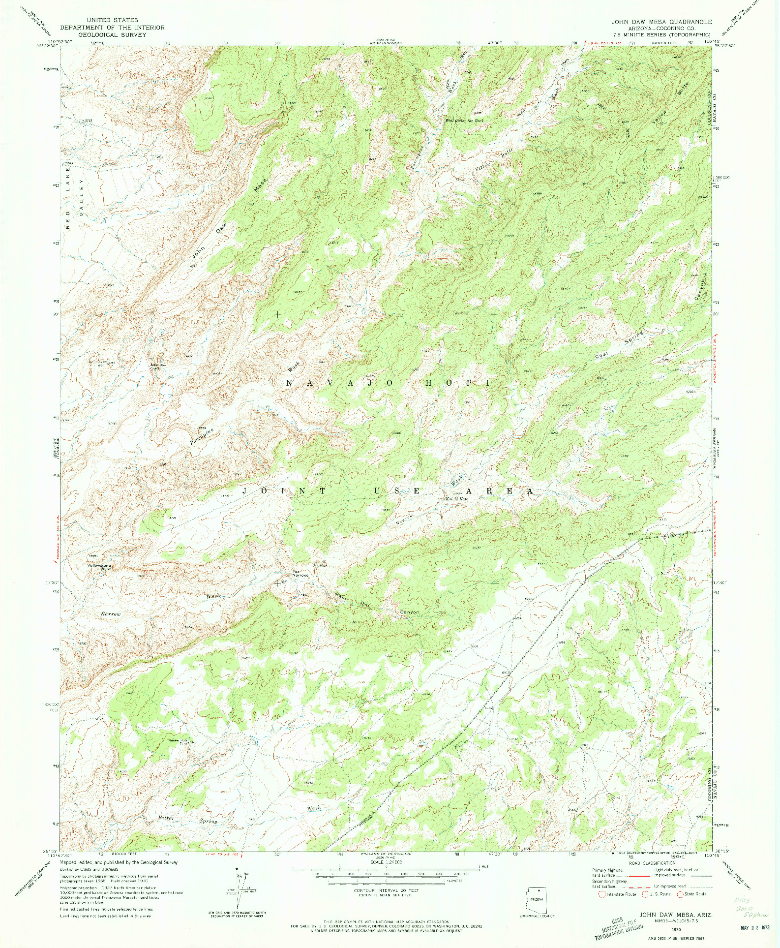 USGS 1:24000-SCALE QUADRANGLE FOR JOHN DAW MESA, AZ 1970