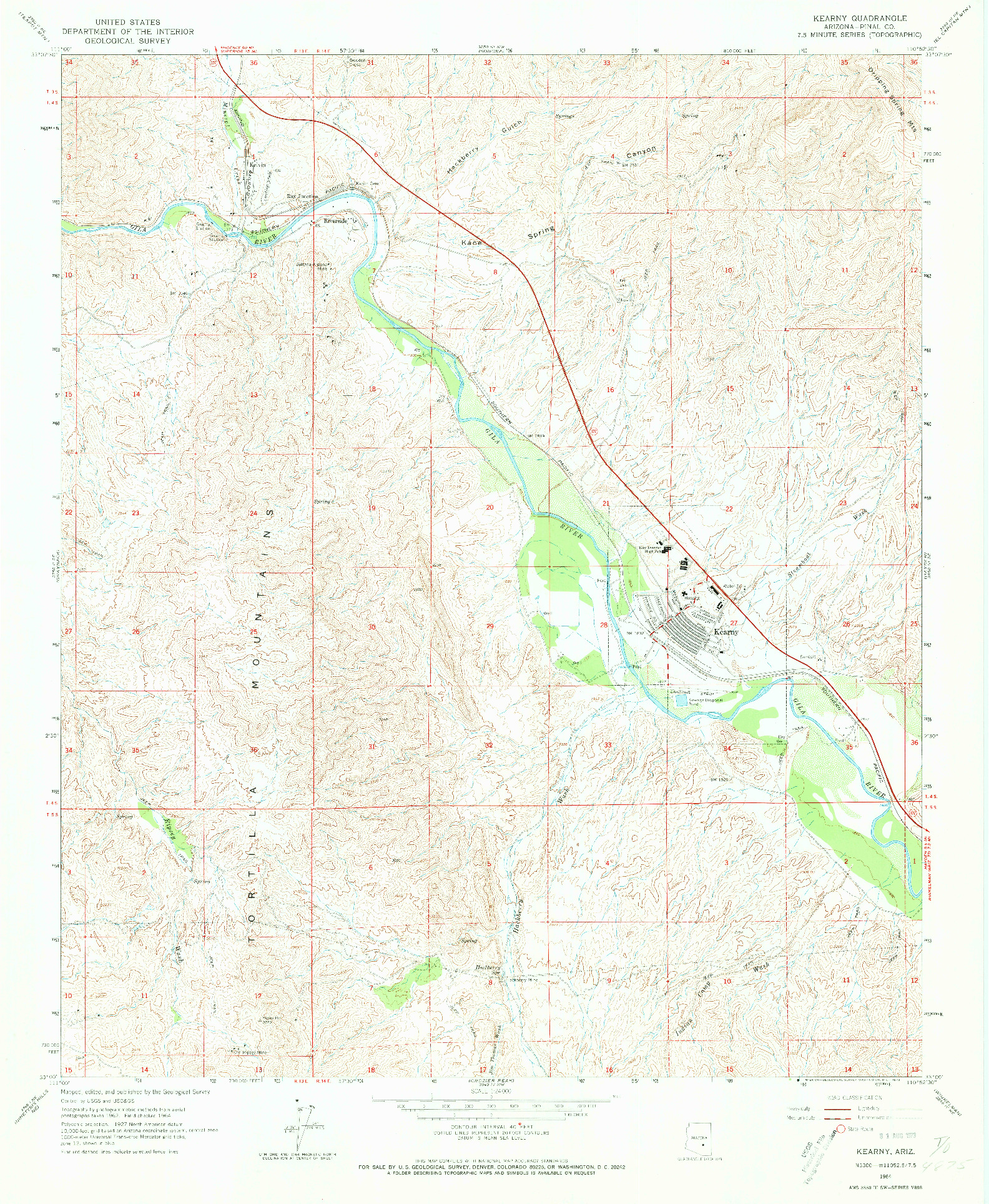 USGS 1:24000-SCALE QUADRANGLE FOR KEARNY, AZ 1964