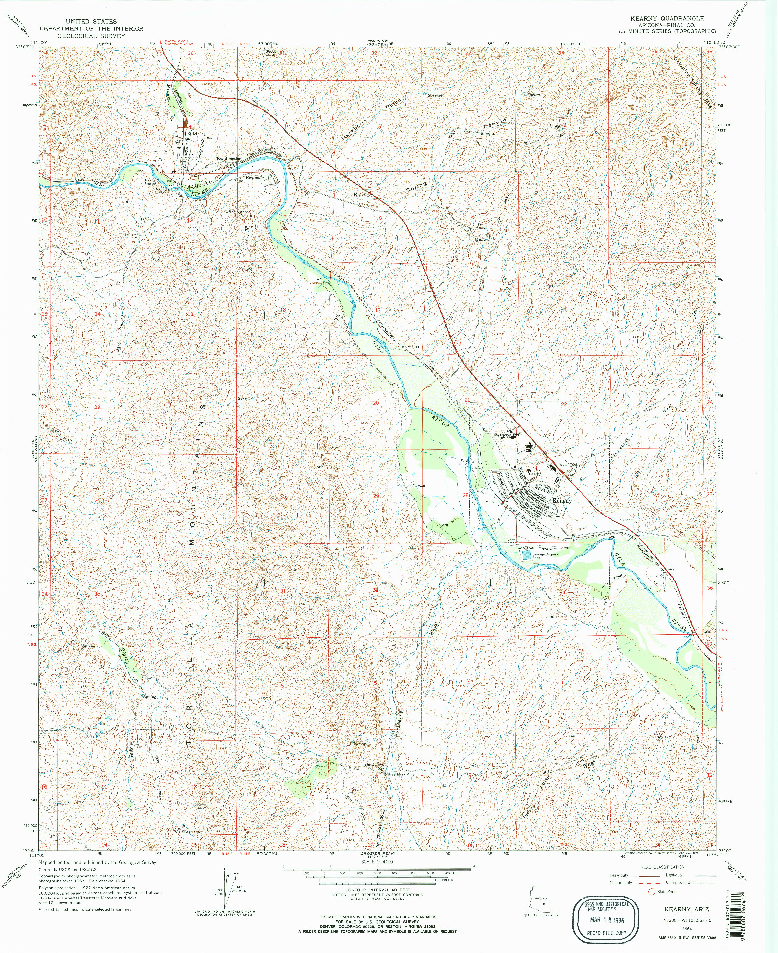 USGS 1:24000-SCALE QUADRANGLE FOR KEARNY, AZ 1964