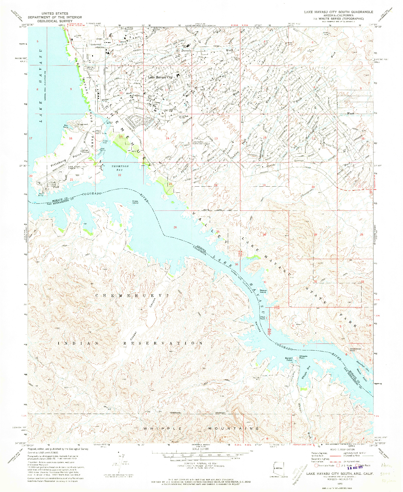 USGS 1:24000-SCALE QUADRANGLE FOR LAKE HAVASU CITY SOUTH, AZ 1970