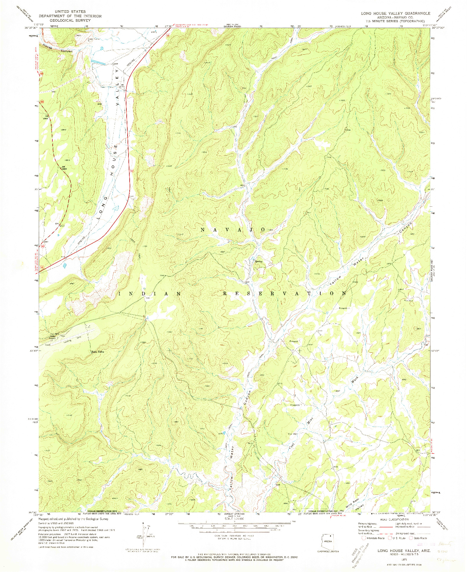 USGS 1:24000-SCALE QUADRANGLE FOR LONG HOUSE VALLEY, AZ 1971