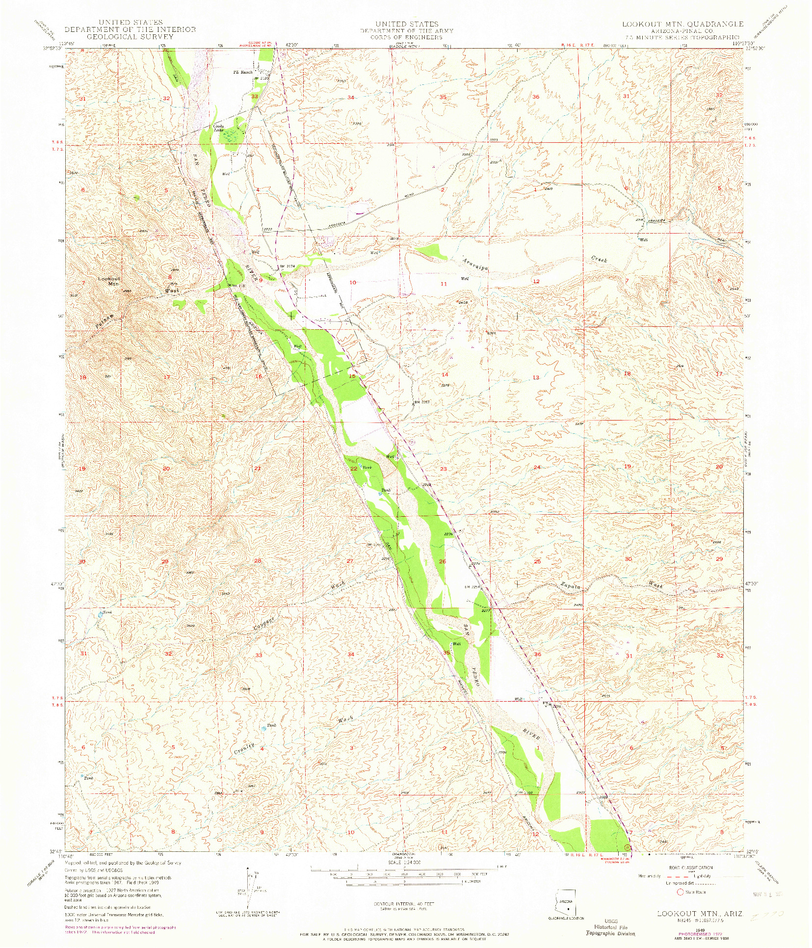USGS 1:24000-SCALE QUADRANGLE FOR LOOKOUT MTN, AZ 1949