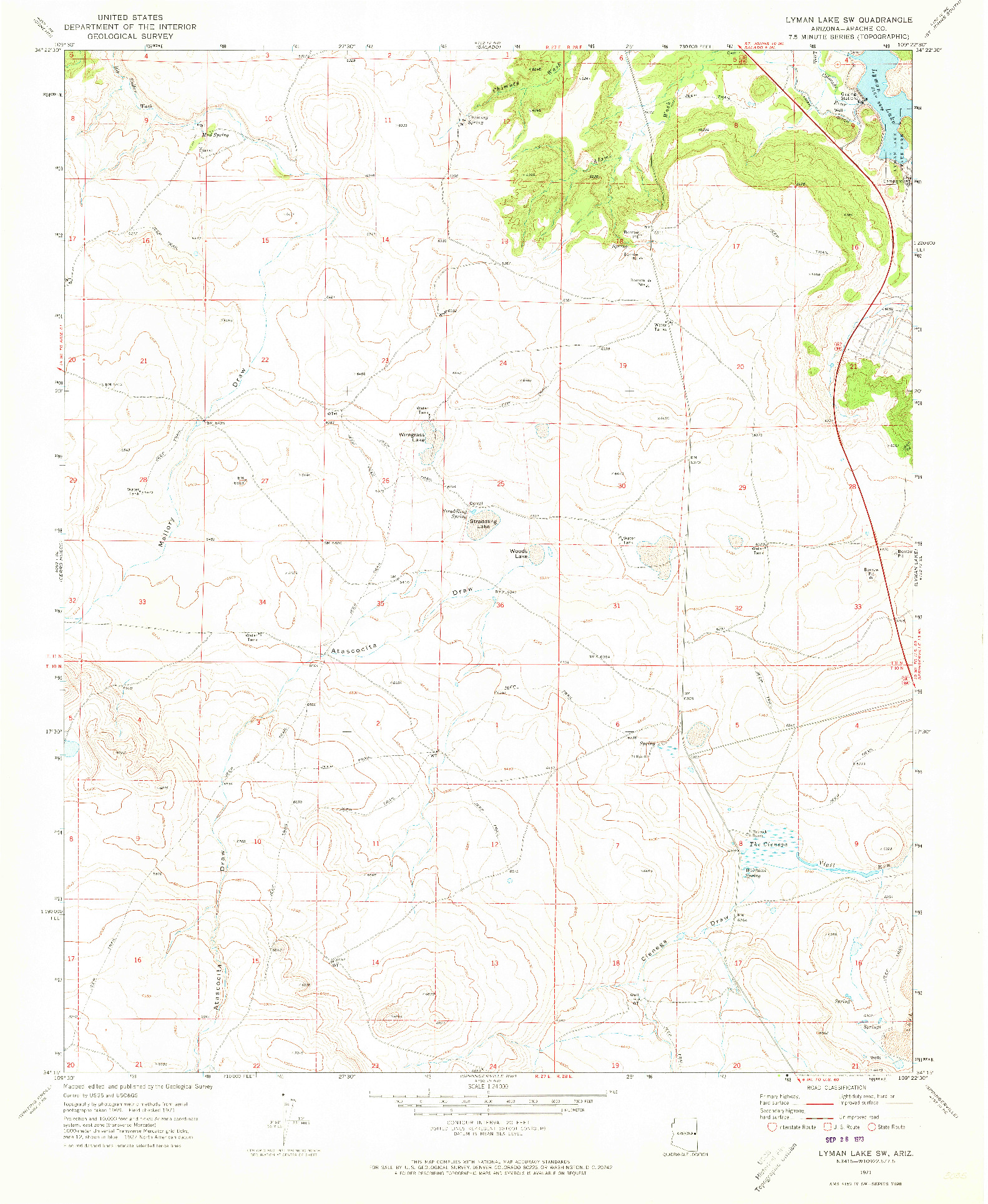 USGS 1:24000-SCALE QUADRANGLE FOR LYMAN LAKE SW, AZ 1971