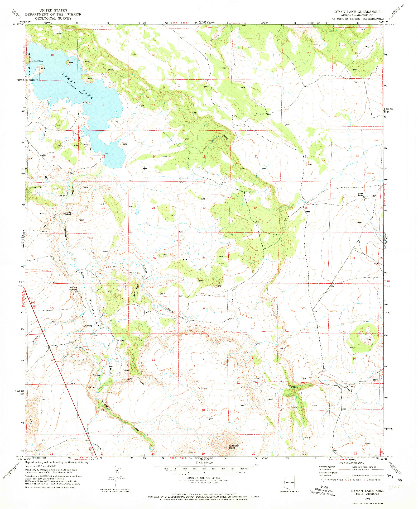 USGS 1:24000-SCALE QUADRANGLE FOR LYMAN LAKE, AZ 1971