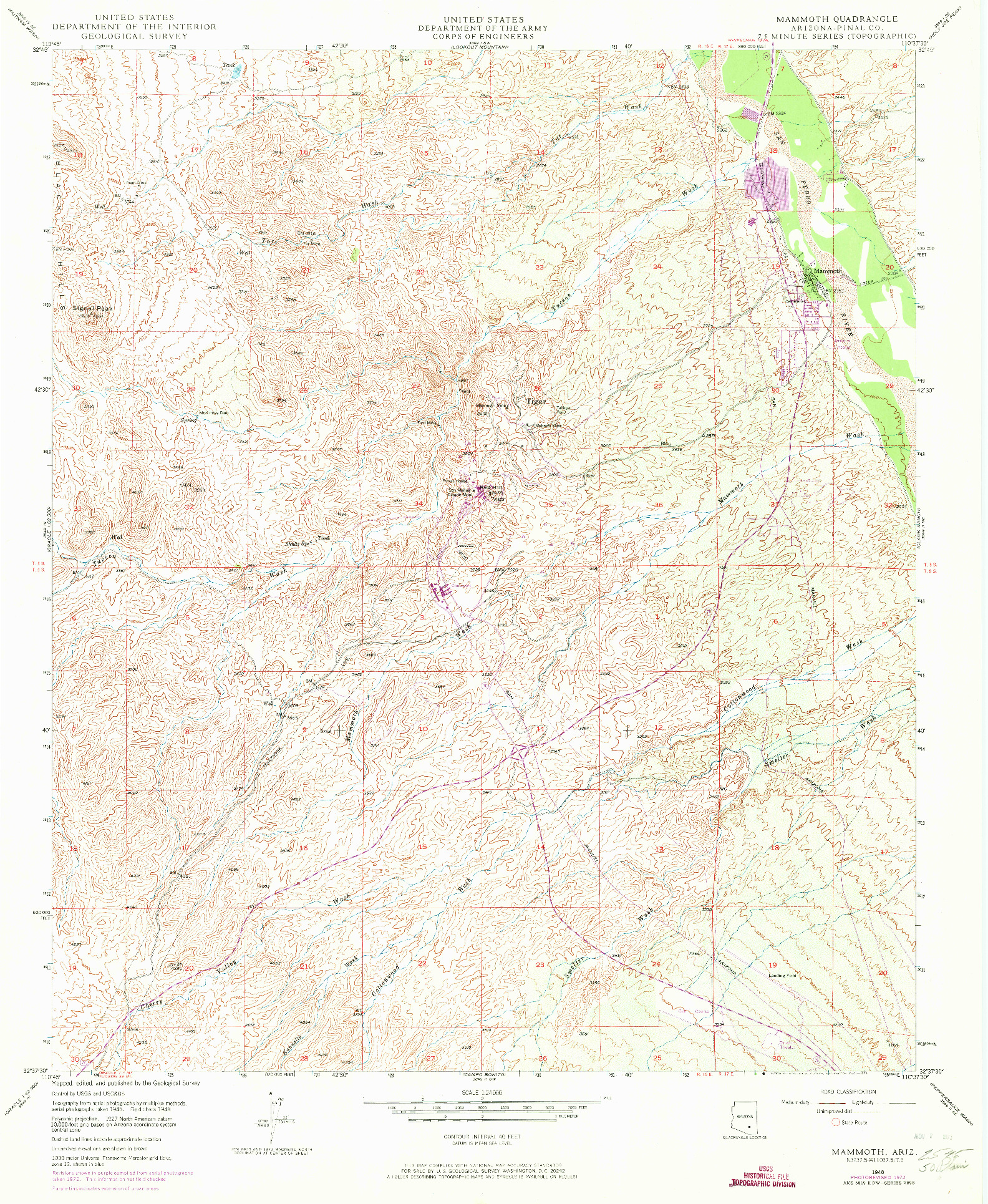 USGS 1:24000-SCALE QUADRANGLE FOR MAMMOTH, AZ 1948