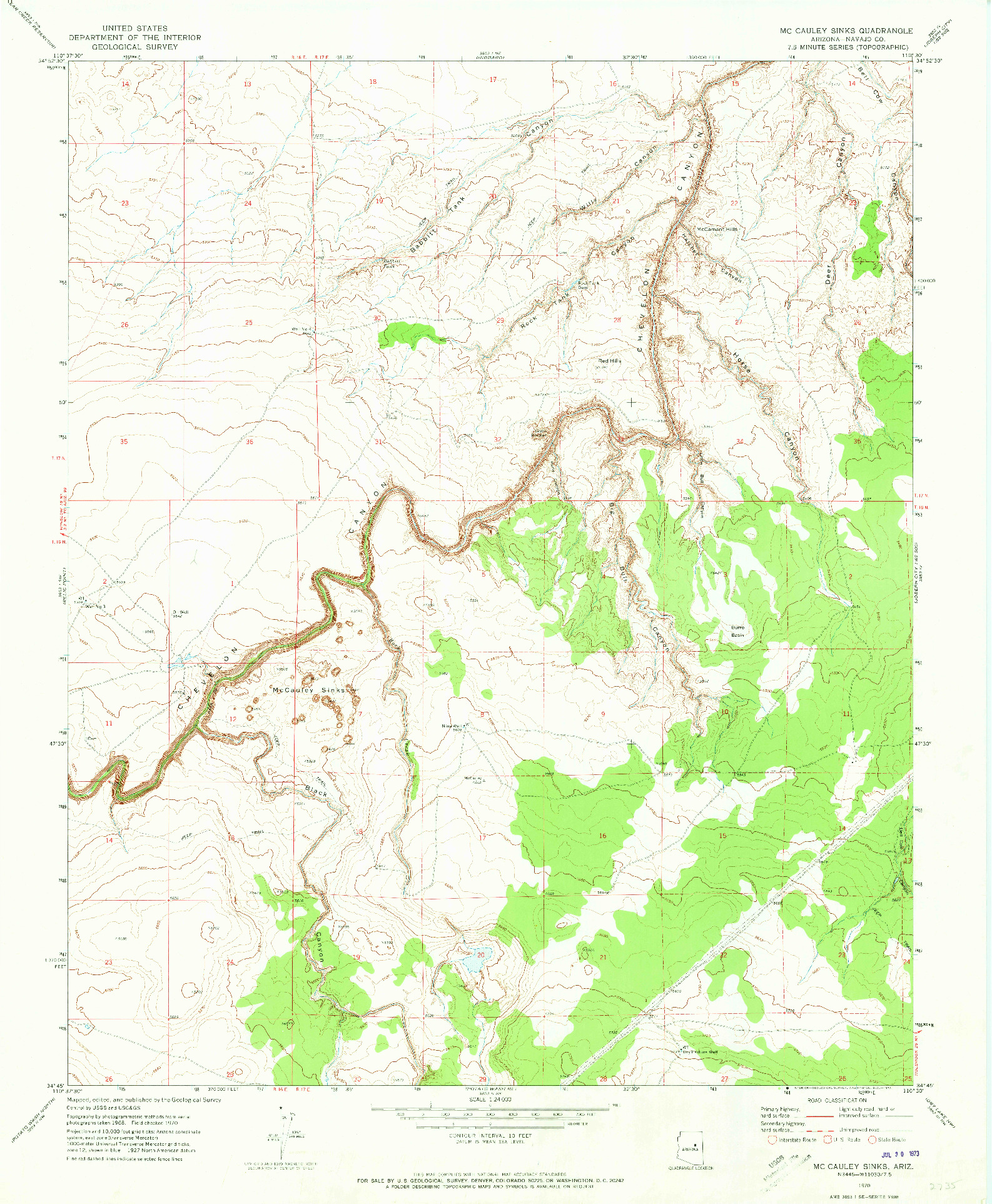 USGS 1:24000-SCALE QUADRANGLE FOR MCCAULEY SINKS, AZ 1970