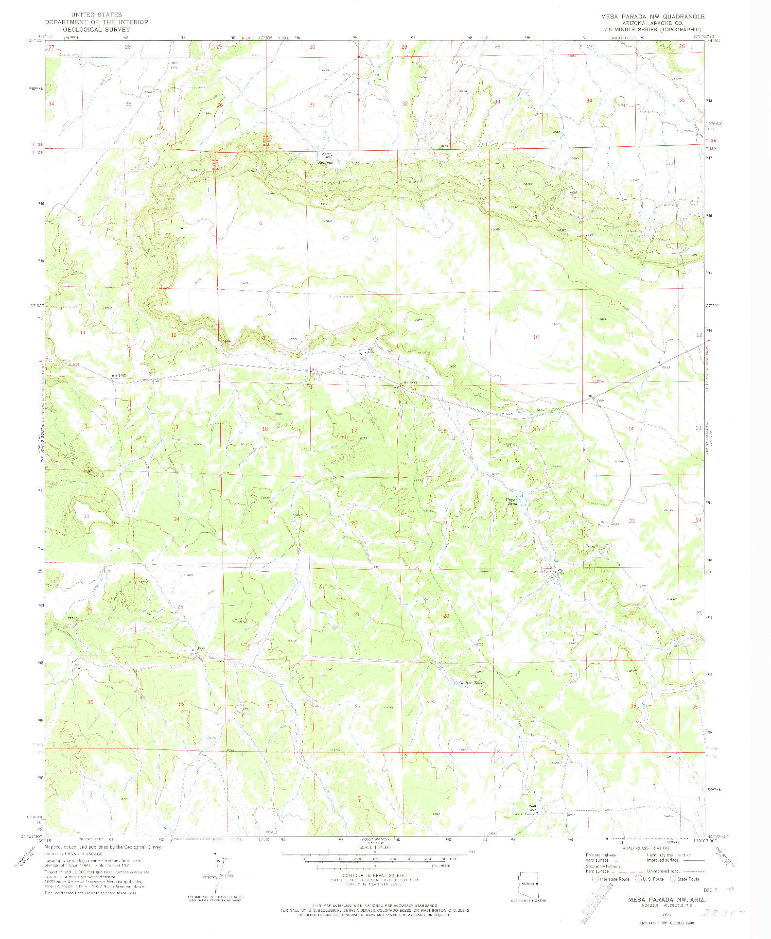USGS 1:24000-SCALE QUADRANGLE FOR MESA PARADA NW, AZ 1971