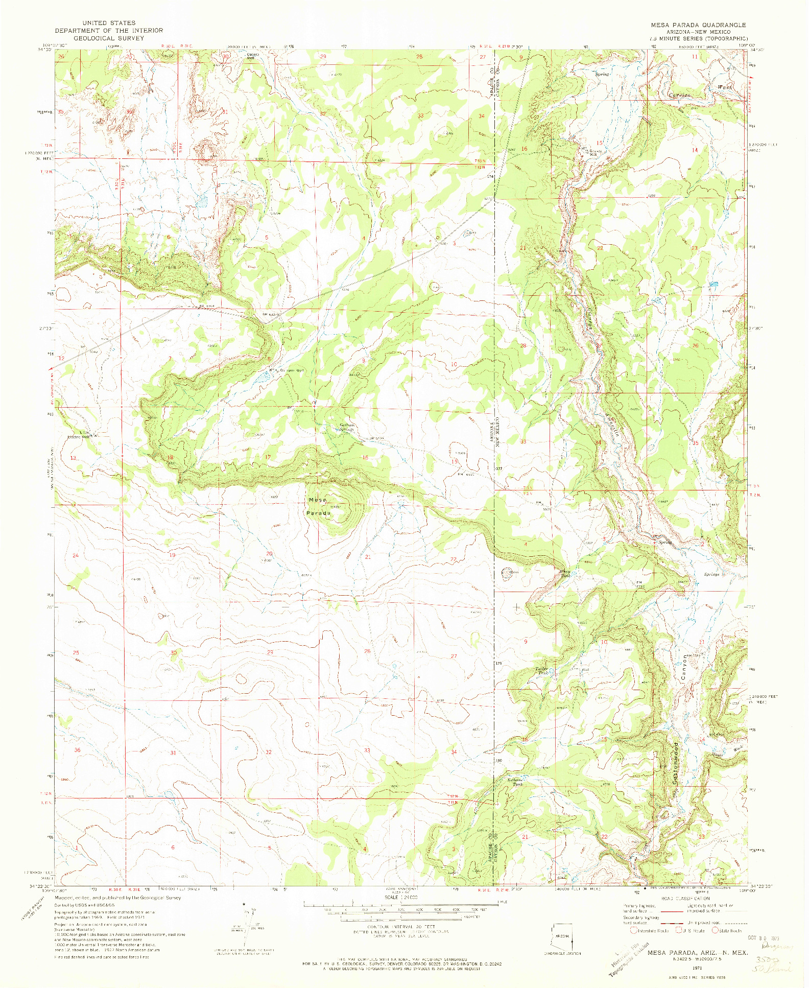USGS 1:24000-SCALE QUADRANGLE FOR MESA PARADA, AZ 1971