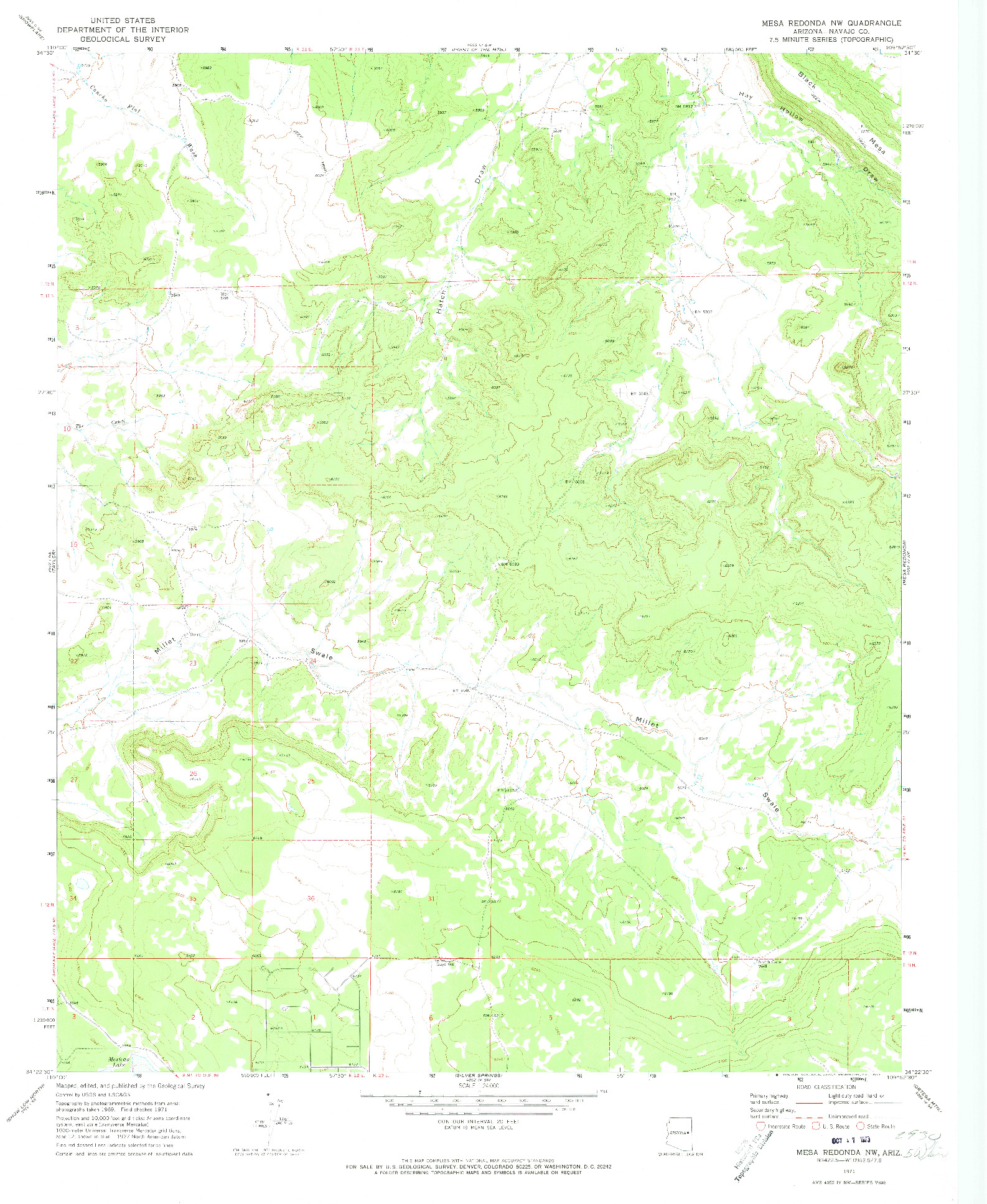 USGS 1:24000-SCALE QUADRANGLE FOR MESA REDONDA NW, AZ 1971