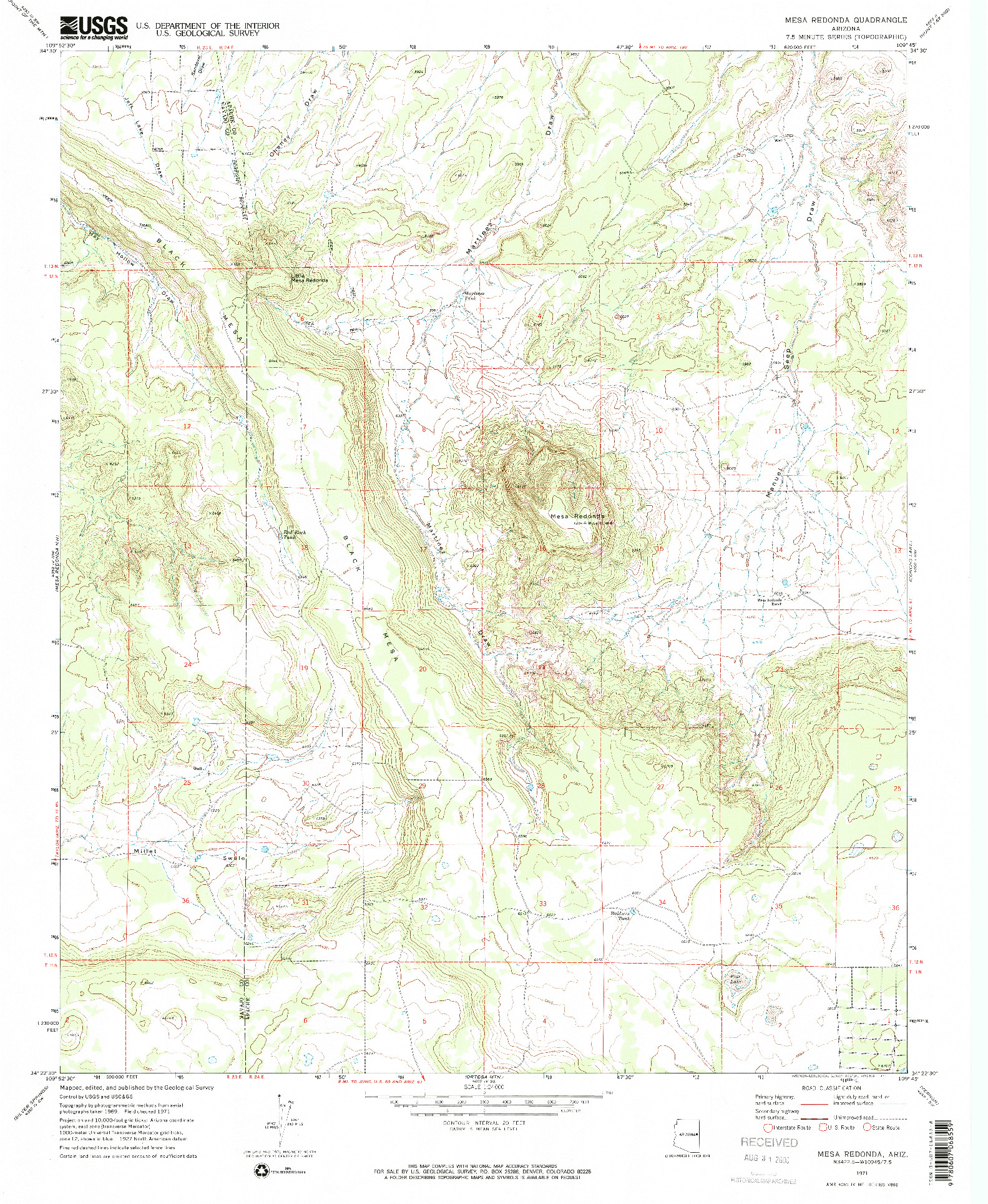 USGS 1:24000-SCALE QUADRANGLE FOR MESA REDONDA, AZ 1971