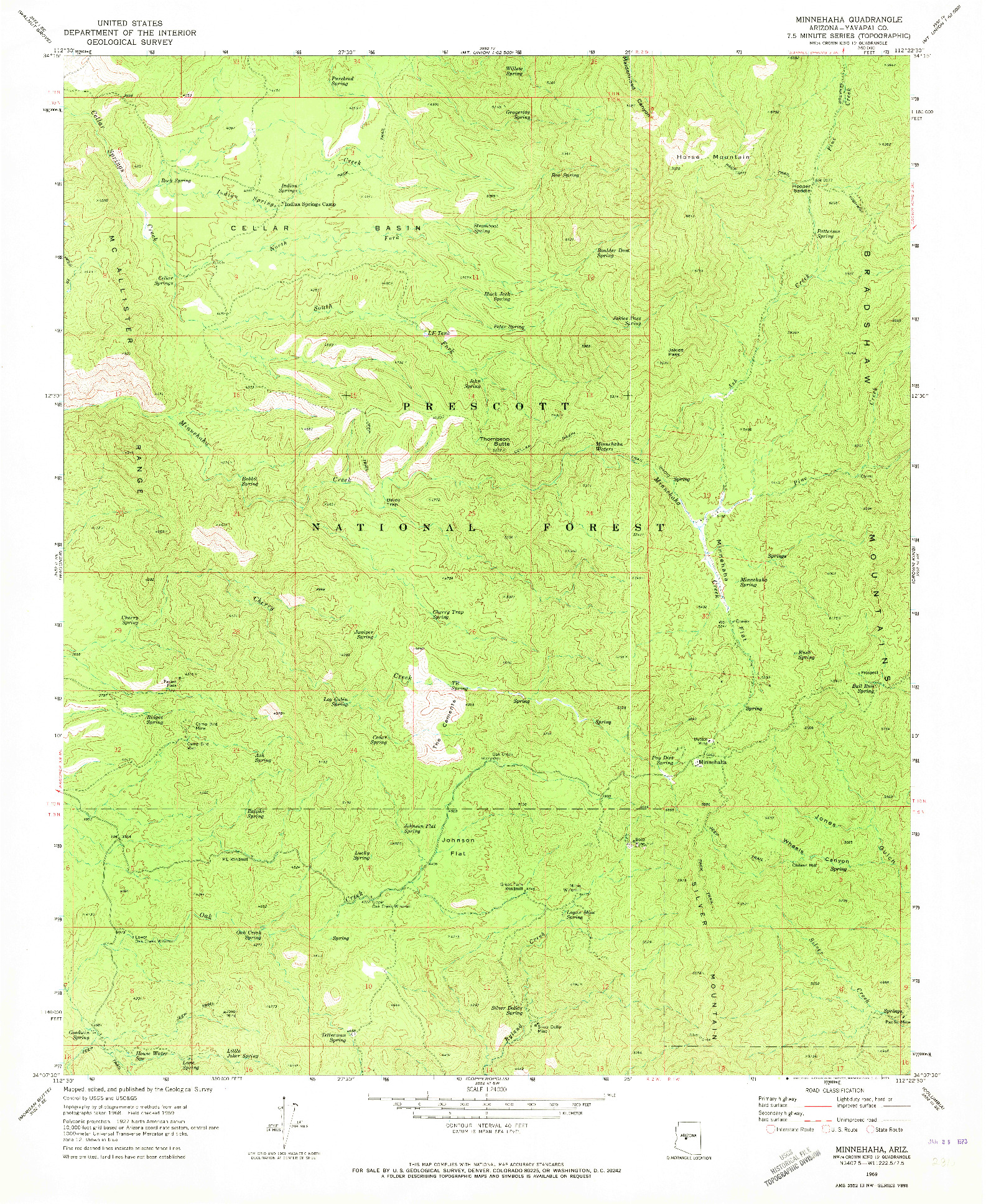 USGS 1:24000-SCALE QUADRANGLE FOR MINNEHAHA, AZ 1969