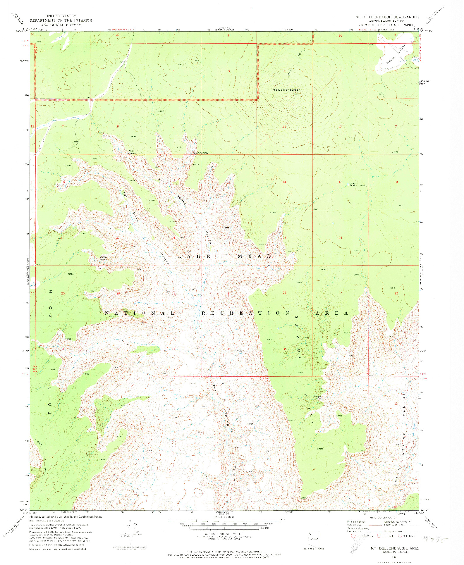 USGS 1:24000-SCALE QUADRANGLE FOR MT. DELLENBAUGH, AZ 1971