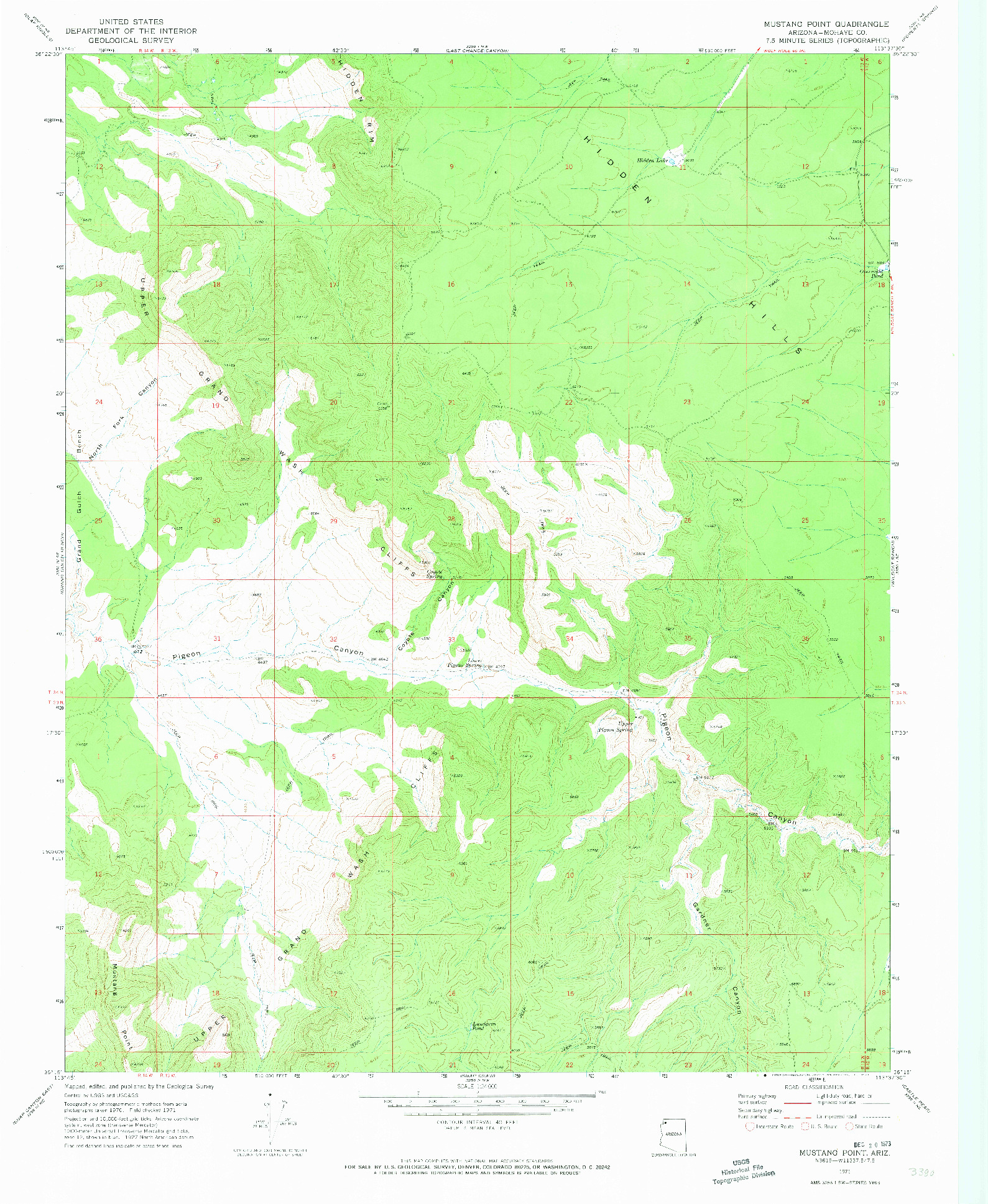 USGS 1:24000-SCALE QUADRANGLE FOR MUSTANG POINT, AZ 1971