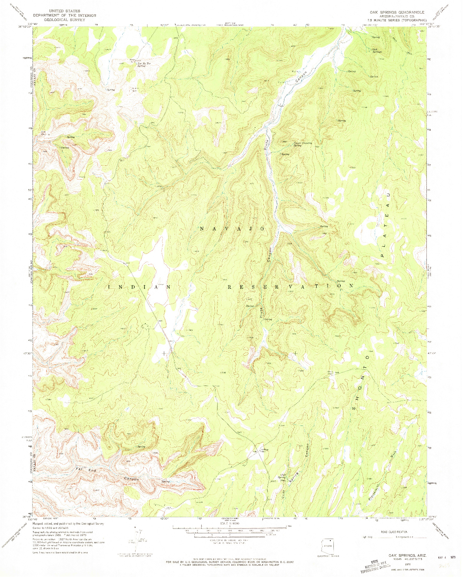 USGS 1:24000-SCALE QUADRANGLE FOR OAK SPRINGS, AZ 1970