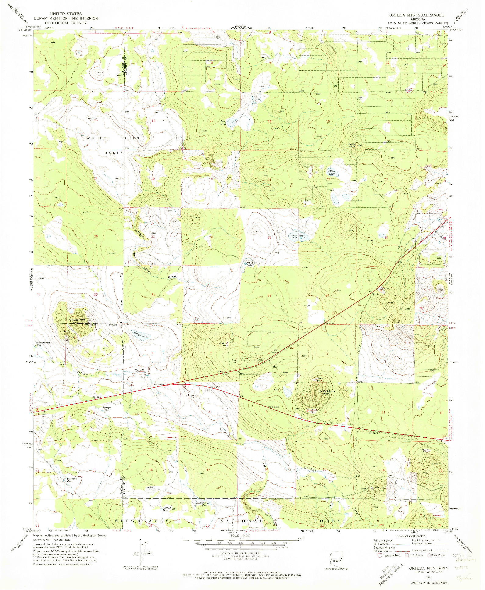 USGS 1:24000-SCALE QUADRANGLE FOR ORTEGA MTN, AZ 1971
