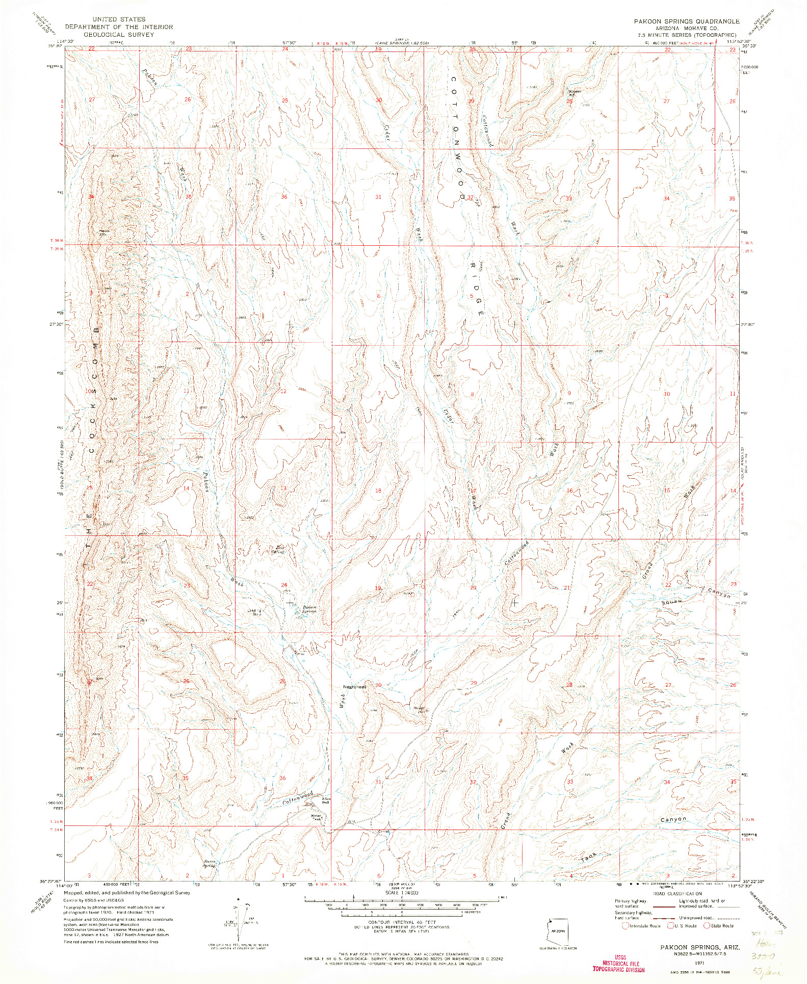USGS 1:24000-SCALE QUADRANGLE FOR PAKOON SPRINGS, AZ 1971