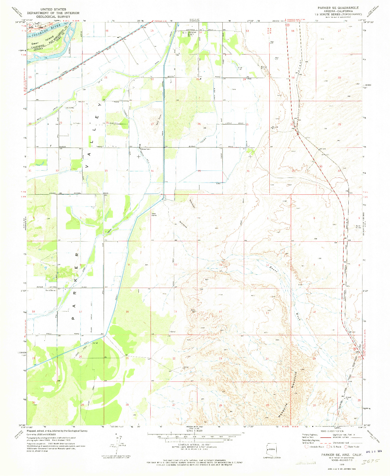 USGS 1:24000-SCALE QUADRANGLE FOR PARKER SE, AZ 1970