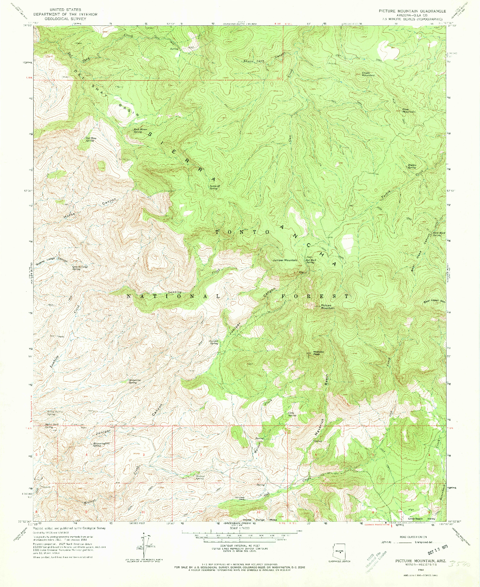 USGS 1:24000-SCALE QUADRANGLE FOR PICTURE MOUNTAIN, AZ 1964