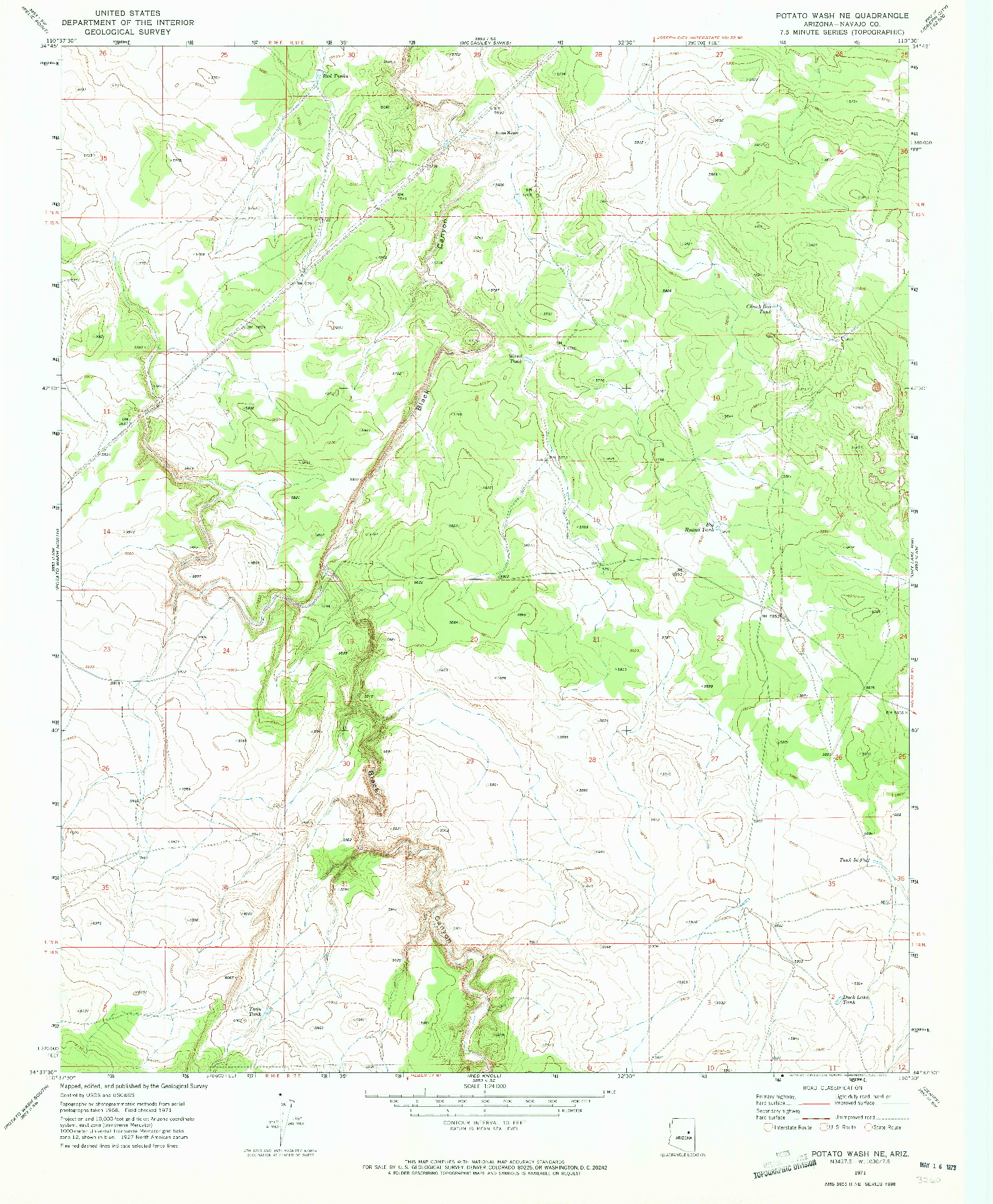 USGS 1:24000-SCALE QUADRANGLE FOR POTATO WASH NE, AZ 1971