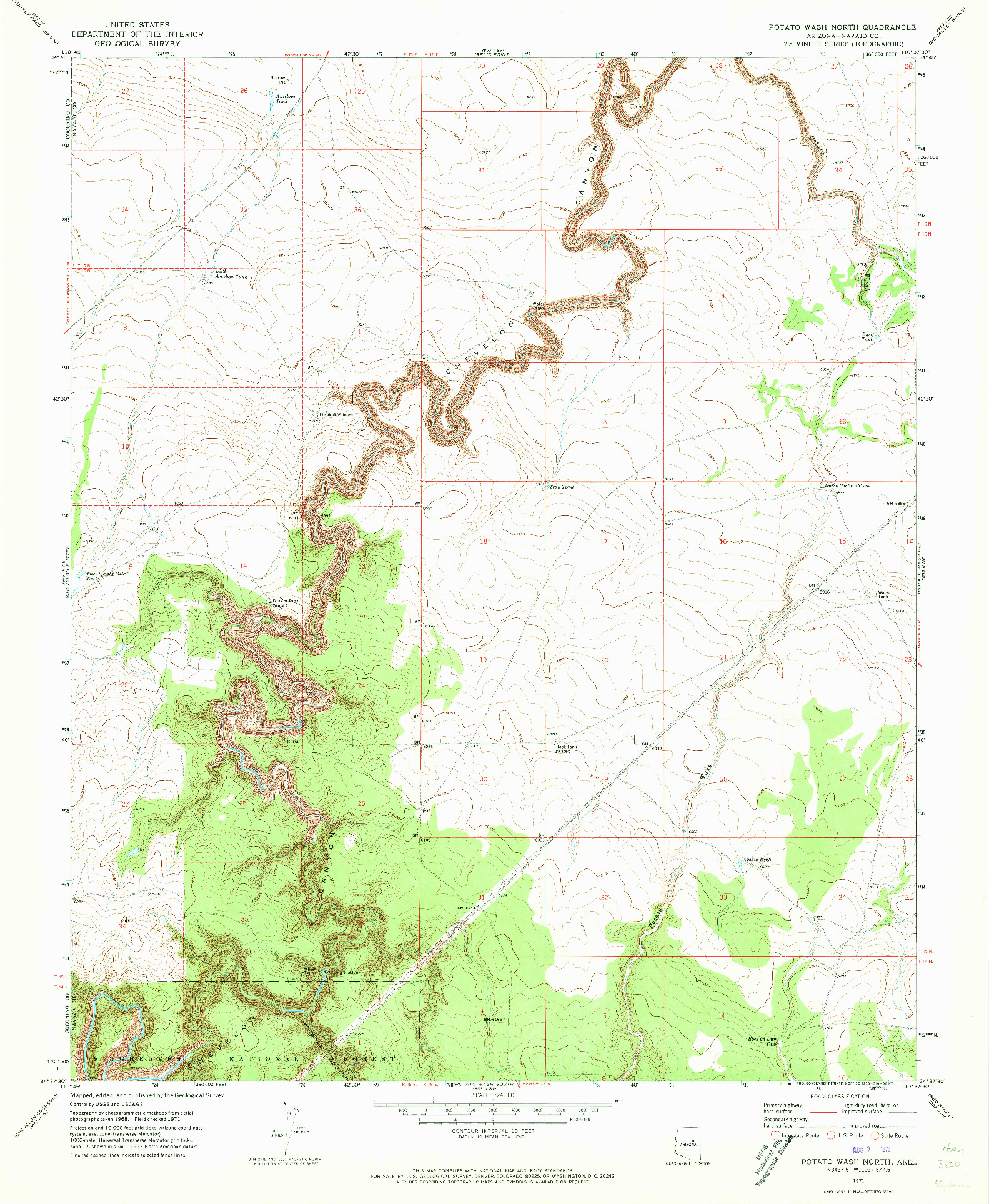 USGS 1:24000-SCALE QUADRANGLE FOR POTATO WASH NORTH, AZ 1971