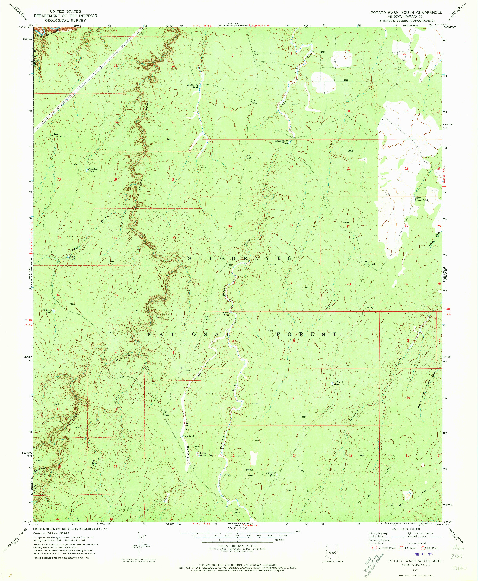 USGS 1:24000-SCALE QUADRANGLE FOR POTATO WASH SOUTH, AZ 1971
