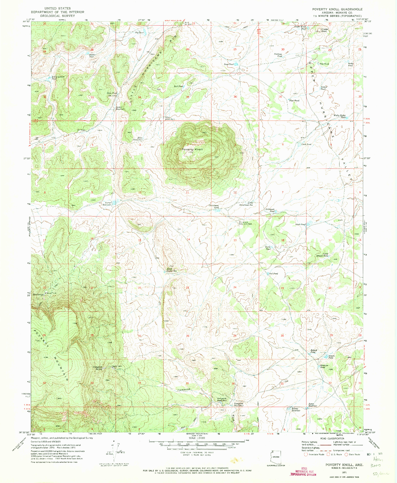USGS 1:24000-SCALE QUADRANGLE FOR POVERTY KNOLL, AZ 1971