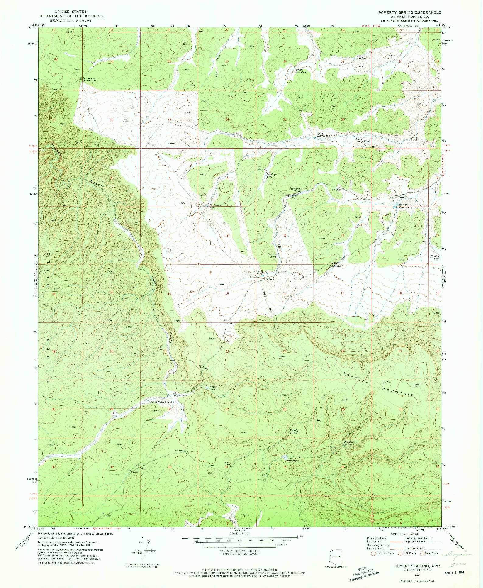 USGS 1:24000-SCALE QUADRANGLE FOR POVERTY SPRING, AZ 1971