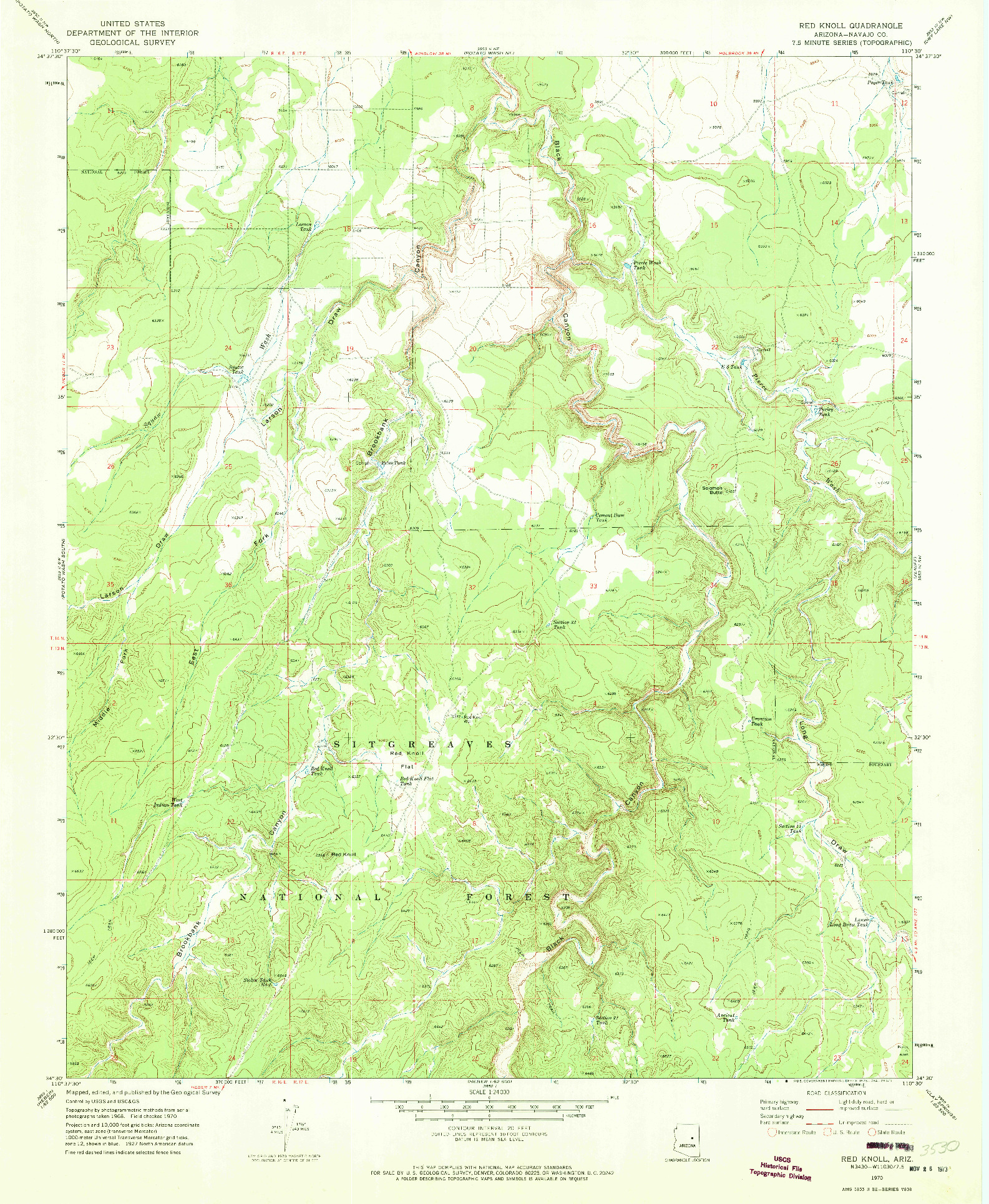 USGS 1:24000-SCALE QUADRANGLE FOR RED KNOLL, AZ 1970