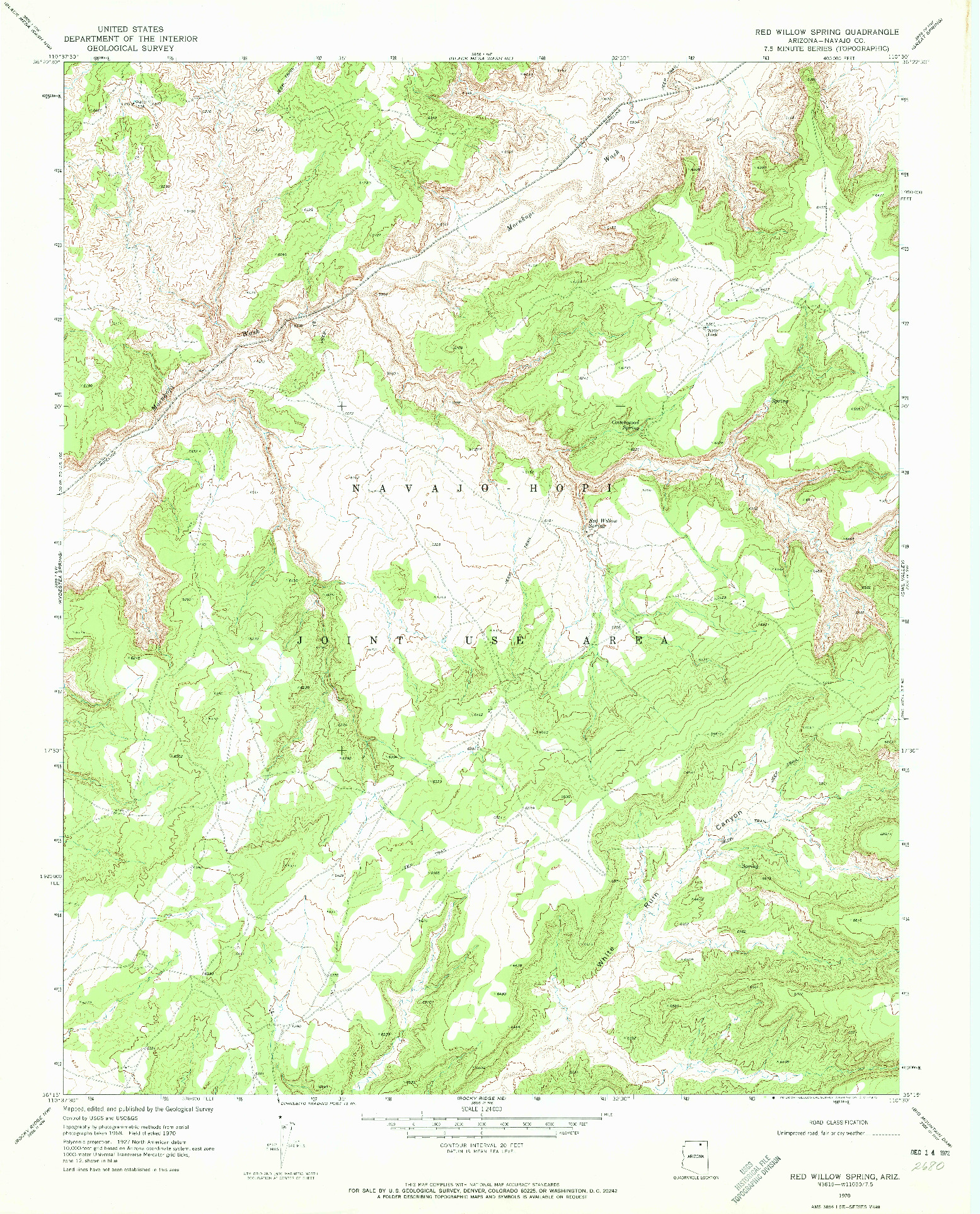 USGS 1:24000-SCALE QUADRANGLE FOR RED WILLOW SPRING, AZ 1970