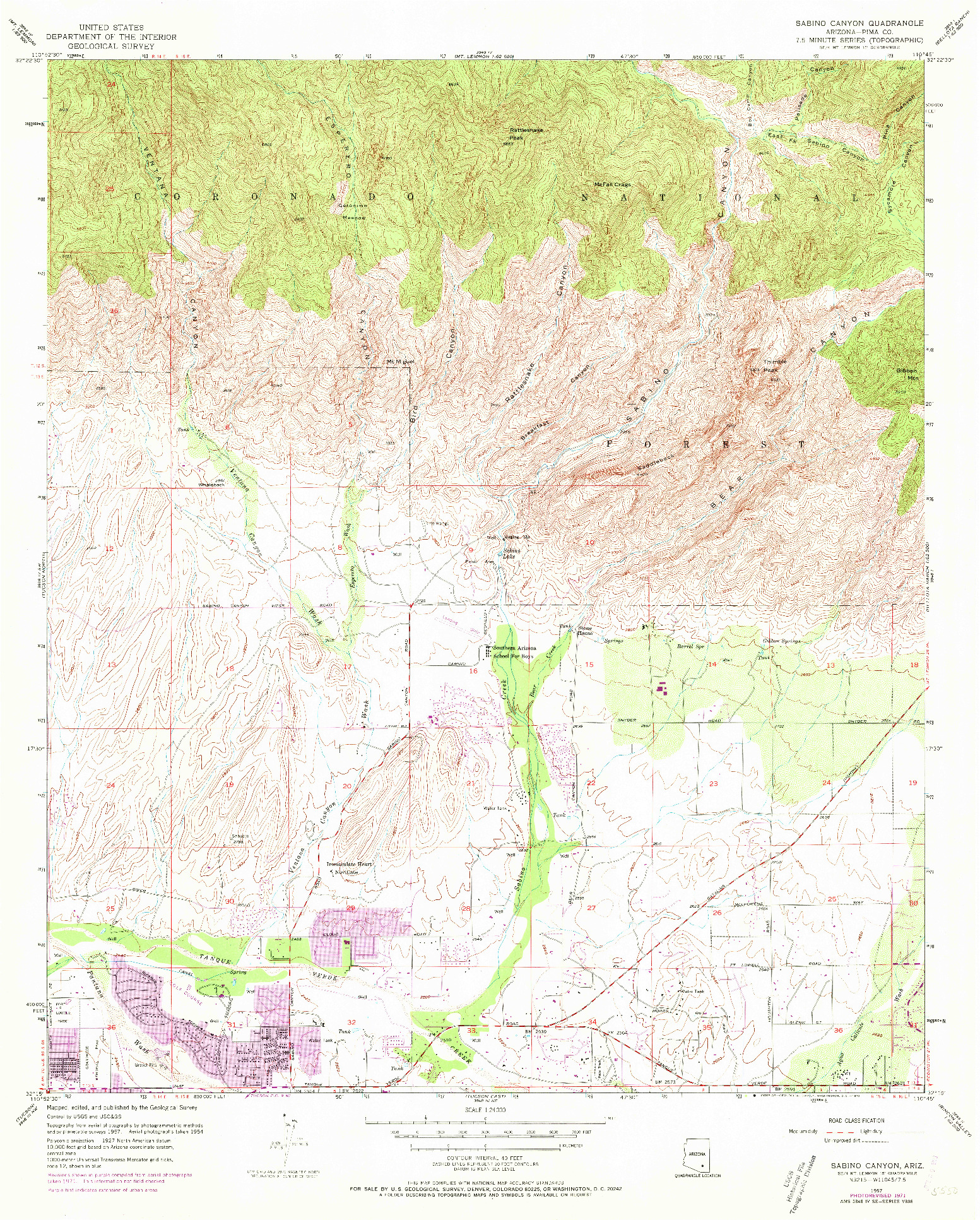 USGS 1:24000-SCALE QUADRANGLE FOR SABINO CANYON, AZ 1957