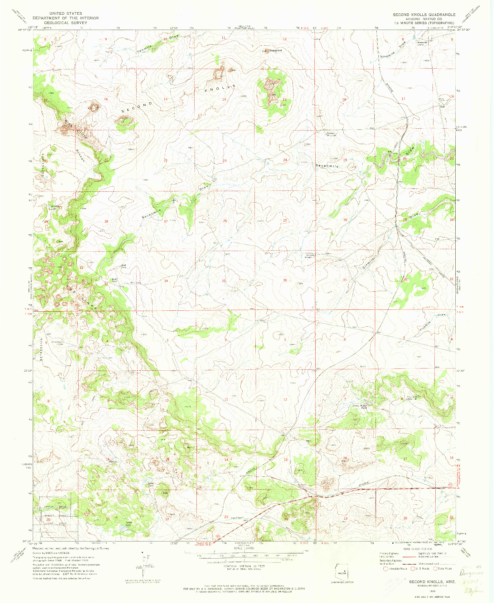USGS 1:24000-SCALE QUADRANGLE FOR SECOND KNOLLS, AZ 1970