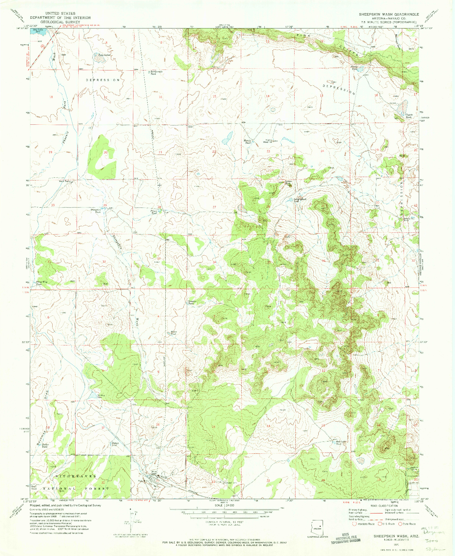 USGS 1:24000-SCALE QUADRANGLE FOR SHEEPSKIN WASH, AZ 1971