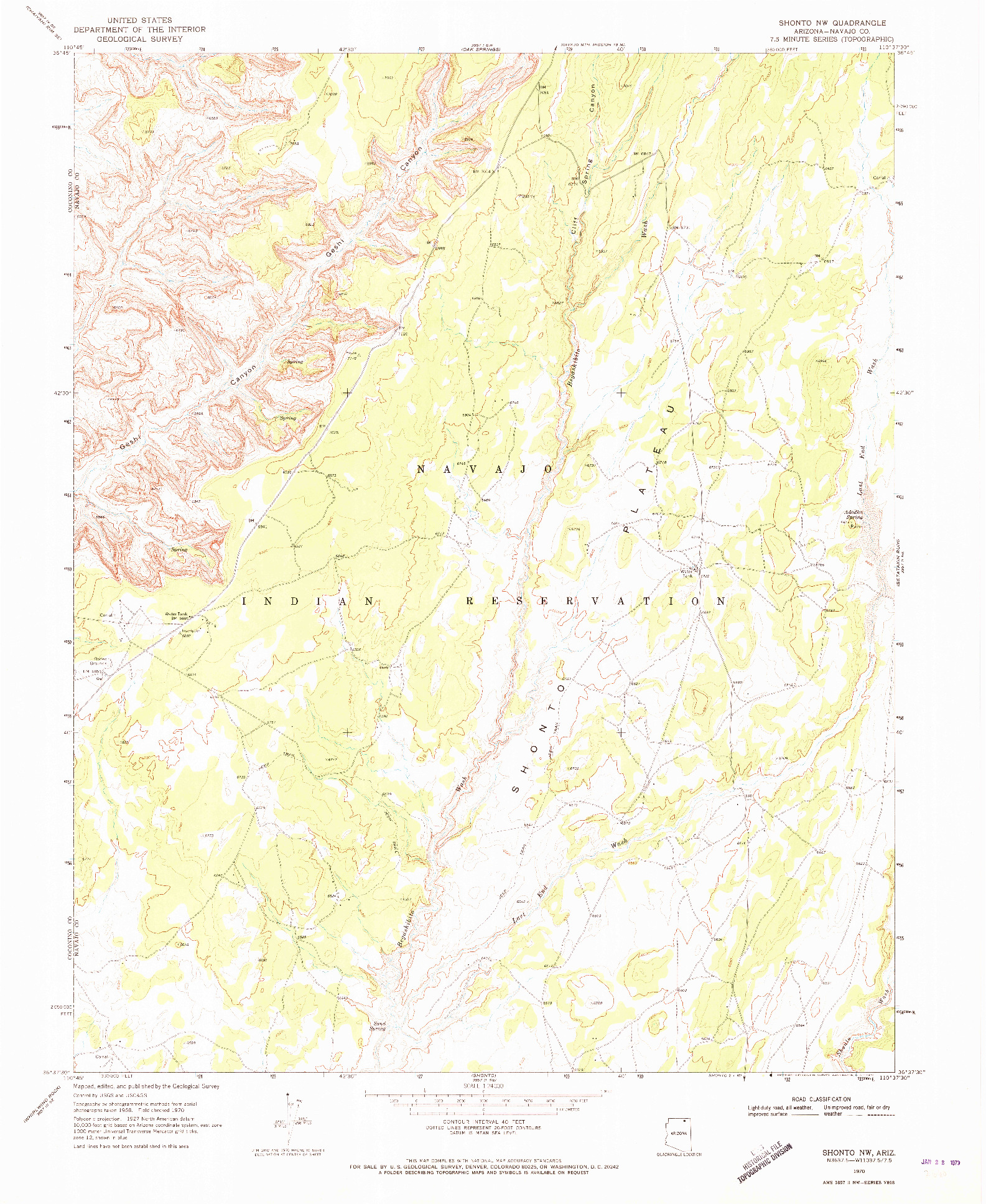 USGS 1:24000-SCALE QUADRANGLE FOR SHONTO NW, AZ 1970