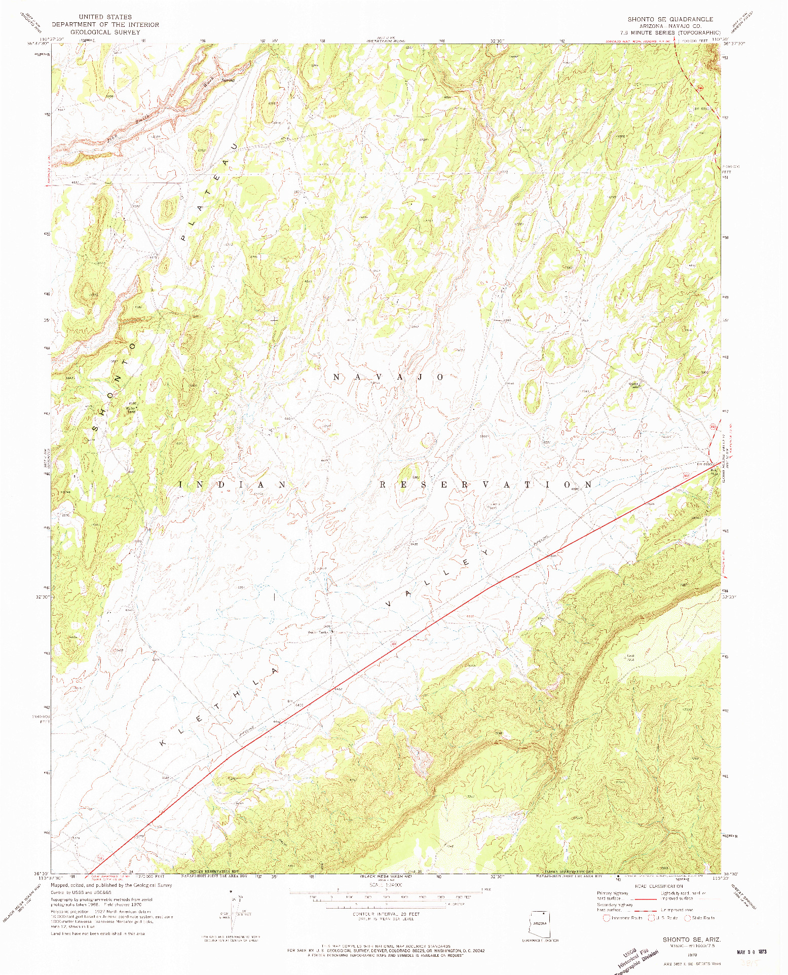 USGS 1:24000-SCALE QUADRANGLE FOR SHONTO SE, AZ 1970